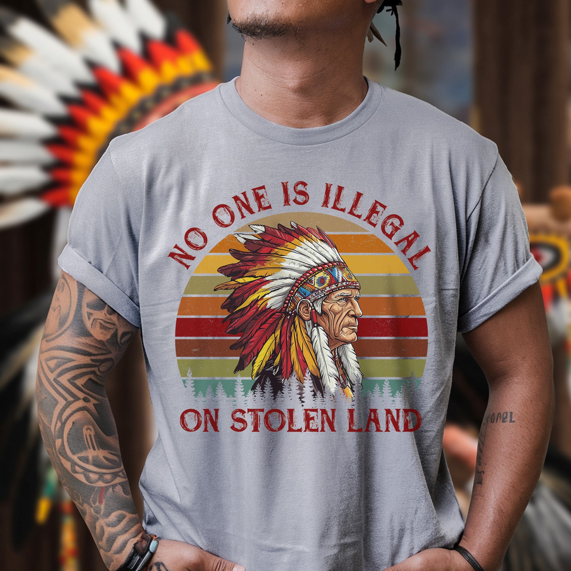 No One Is Illegal On Stolen Land. We Walk On Native Land Style 6 - One Sides Unisex T-Shirt/T-Shirt V-Neck/Hoodie/Sweatshirt