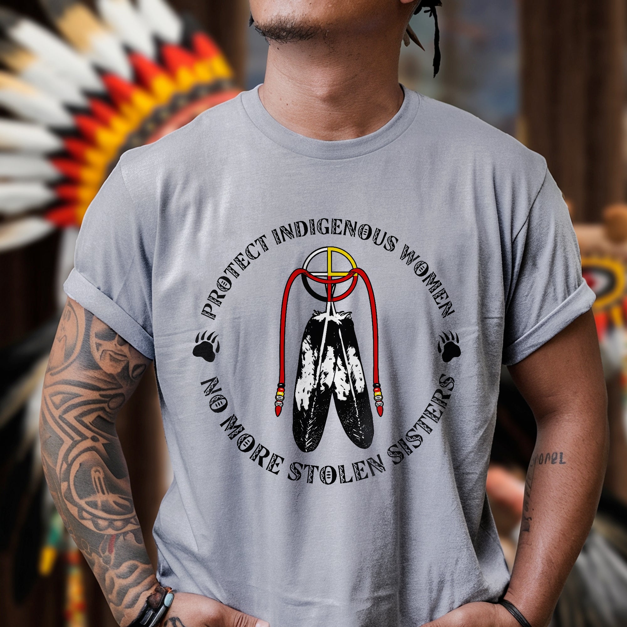 Sacred Feather MMIW - Protect Indigenous Women Medicine Wheel Unisex T-shirt/T-shirt V-Neck/Hoodie/Sweatshirt