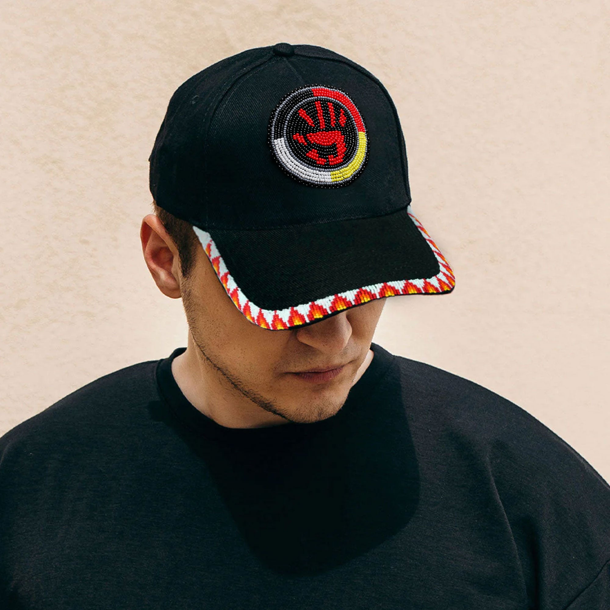 SALE 50% OFF - MMIW Feathers Cotton Unisex Baseball Cap With Beaded Patch Brim Native American Style