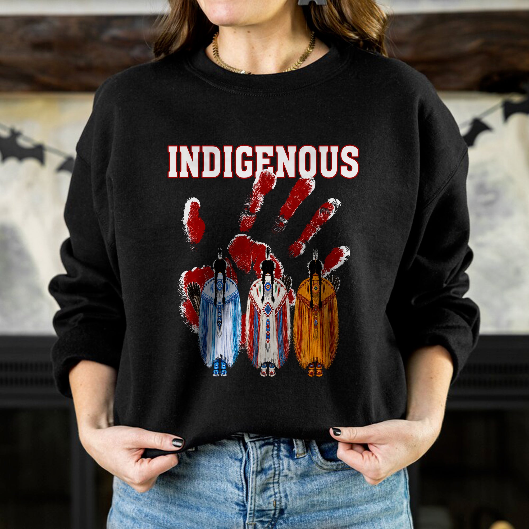 Red Handprint Indigenous Women - MMIW Awareness Three Sisters Unisex T-shirt/T-shirt V-Neck/Hoodie/Sweatshirt