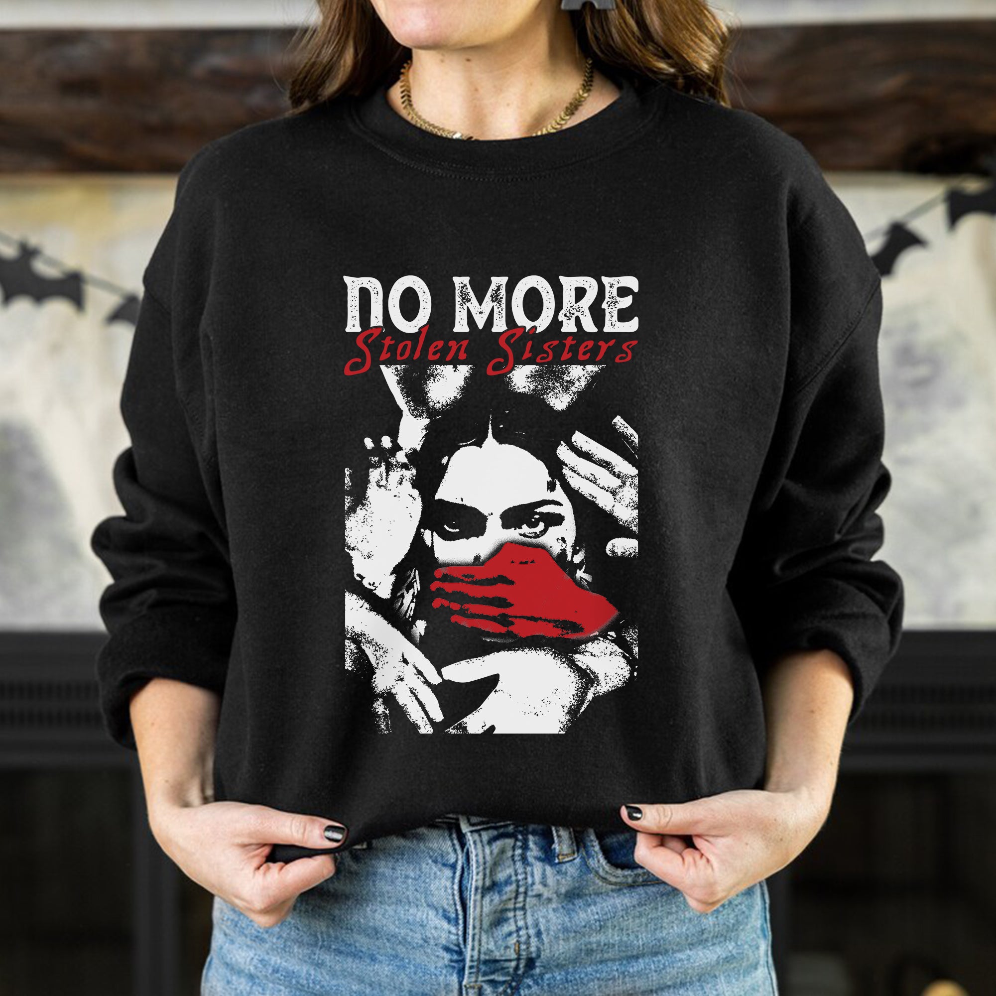 No More Stolen Sisters Red Hand - MMIW Unisex T-Shirt/T-Shirt V-Neck/Hoodie/Sweatshirt One Side