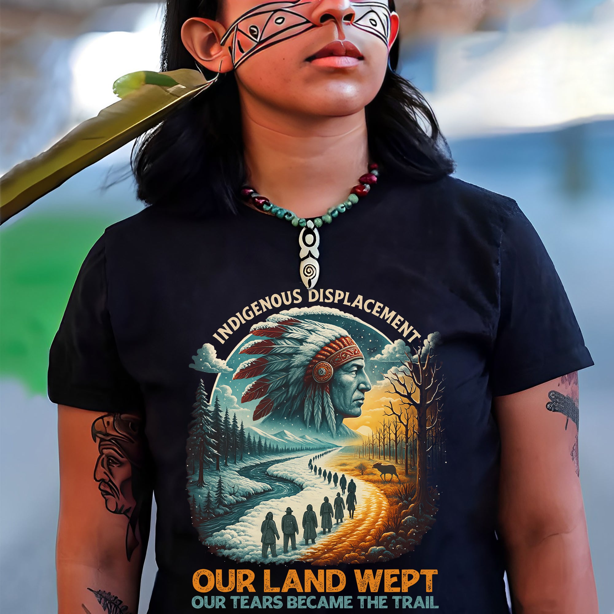 Indigenous Displacement – Tears Become The Trail - Unisex T-Shirt/T-Shirt V-Neck/Hoodie/Sweatshirt