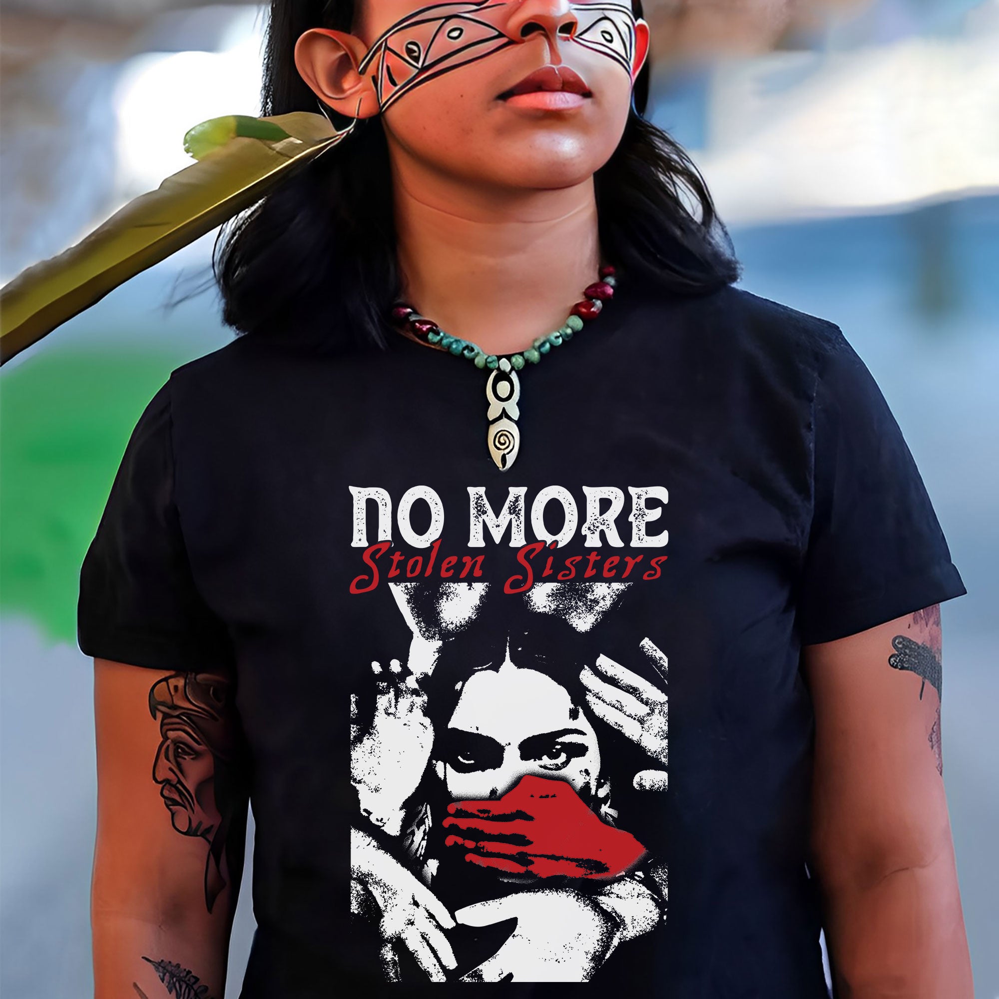 No More Stolen Sisters Red Hand - MMIW Unisex T-Shirt/T-Shirt V-Neck/Hoodie/Sweatshirt One Side