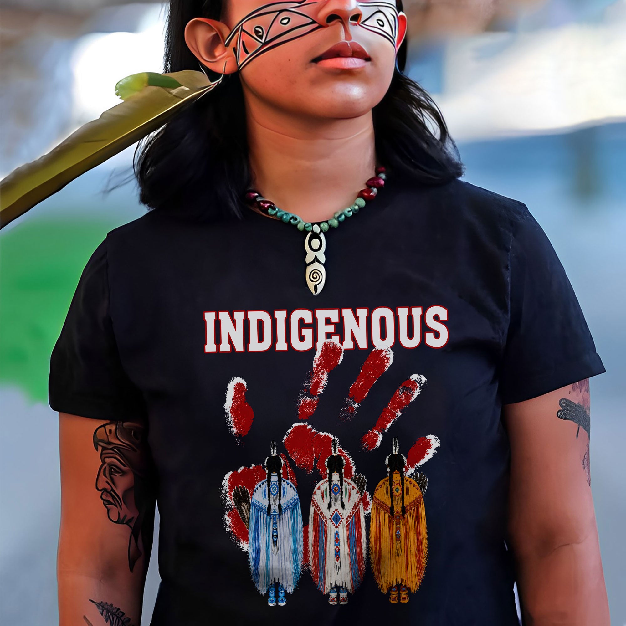 Red Handprint Indigenous Women - MMIW Awareness Three Sisters Unisex T-shirt/T-shirt V-Neck/Hoodie/Sweatshirt