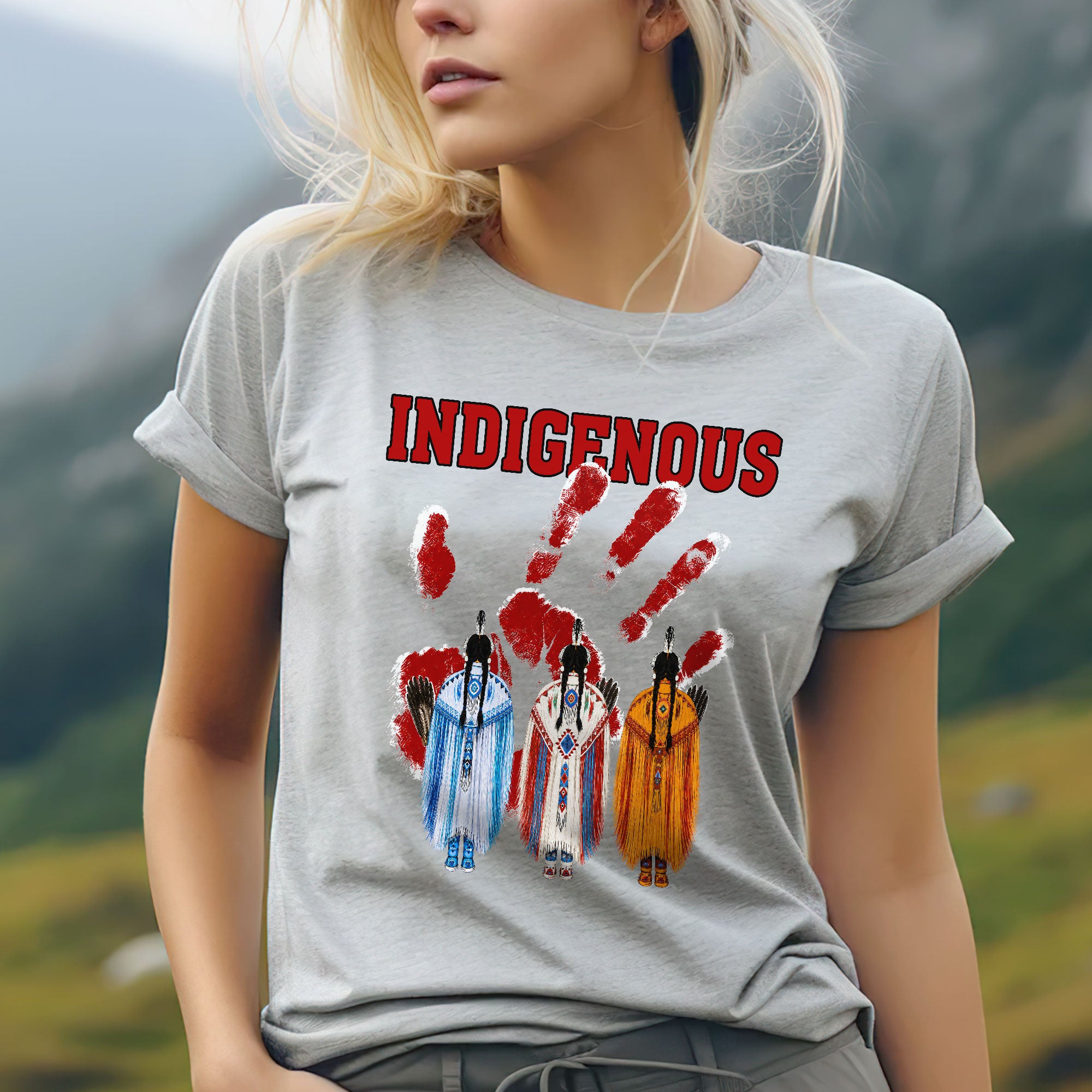 Red Handprint Indigenous Women - MMIW Awareness Three Sisters Unisex T-shirt/T-shirt V-Neck/Hoodie/Sweatshirt