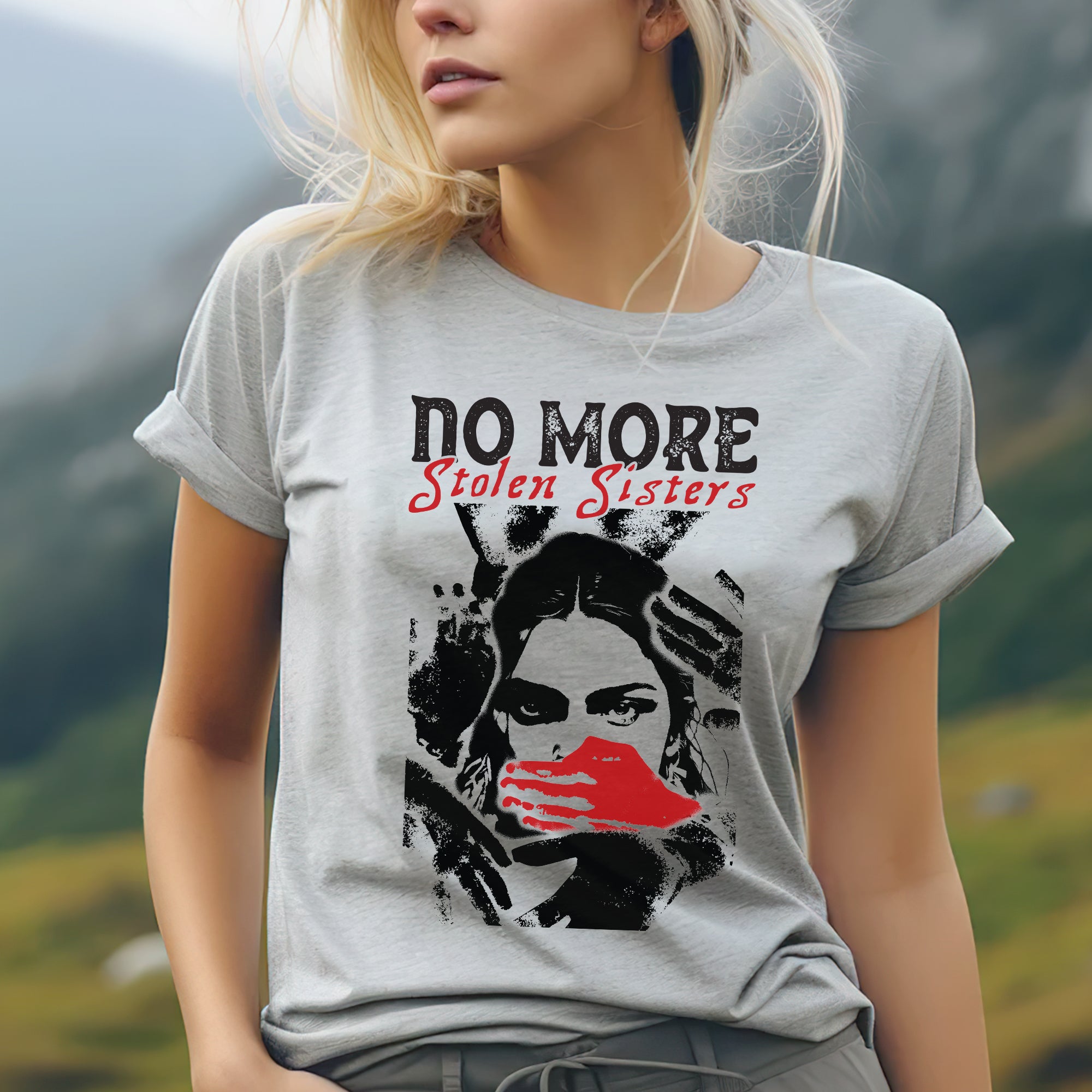 No More Stolen Sisters Red Hand - MMIW Unisex T-Shirt/T-Shirt V-Neck/Hoodie/Sweatshirt One Side