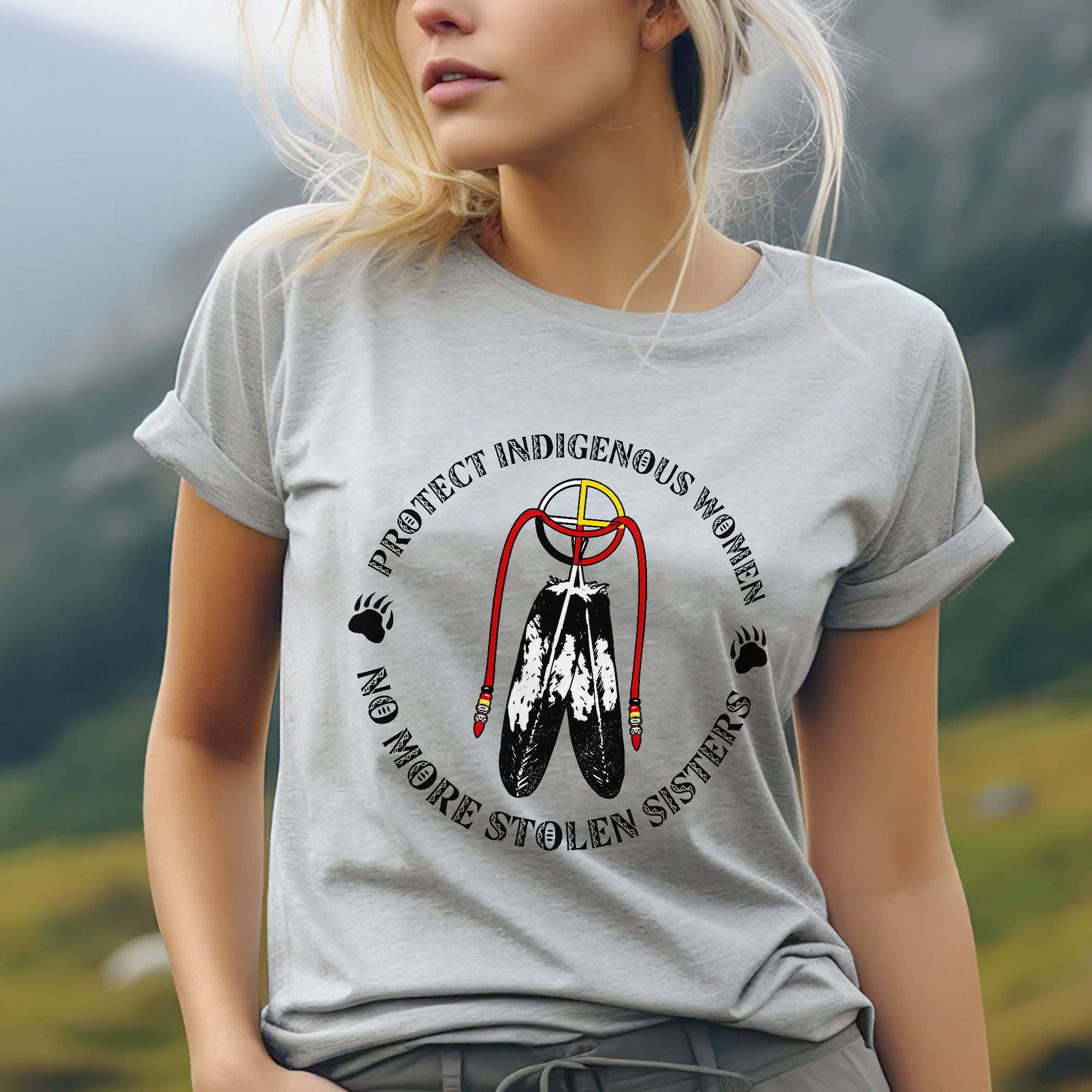 Sacred Feather MMIW - Protect Indigenous Women Medicine Wheel Unisex T-shirt/T-shirt V-Neck/Hoodie/Sweatshirt