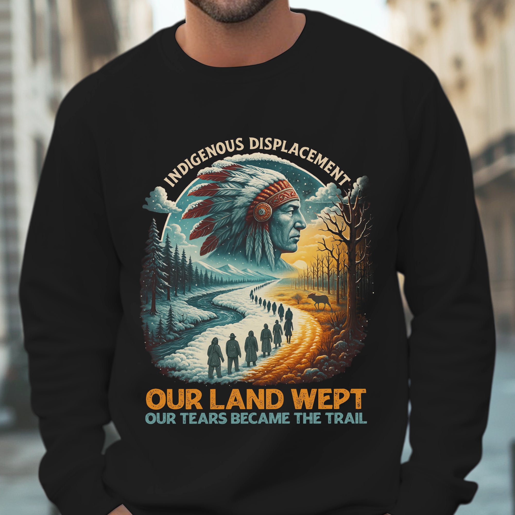 Indigenous Displacement – Tears Become The Trail - Unisex T-Shirt/T-Shirt V-Neck/Hoodie/Sweatshirt
