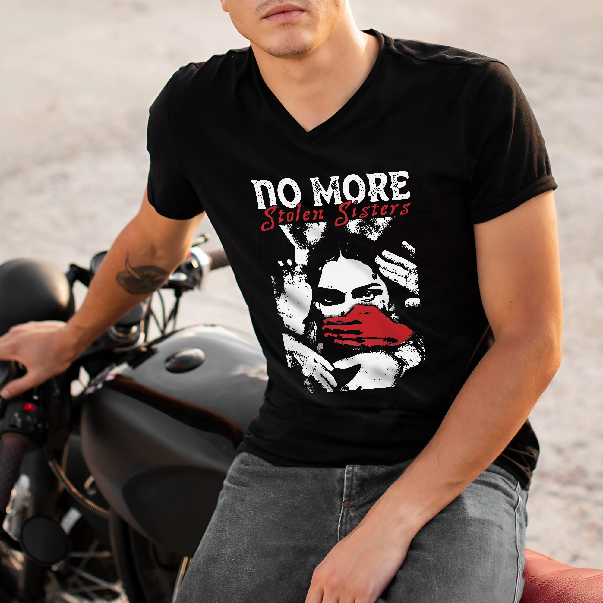 No More Stolen Sisters Red Hand - MMIW Unisex T-Shirt/T-Shirt V-Neck/Hoodie/Sweatshirt One Side