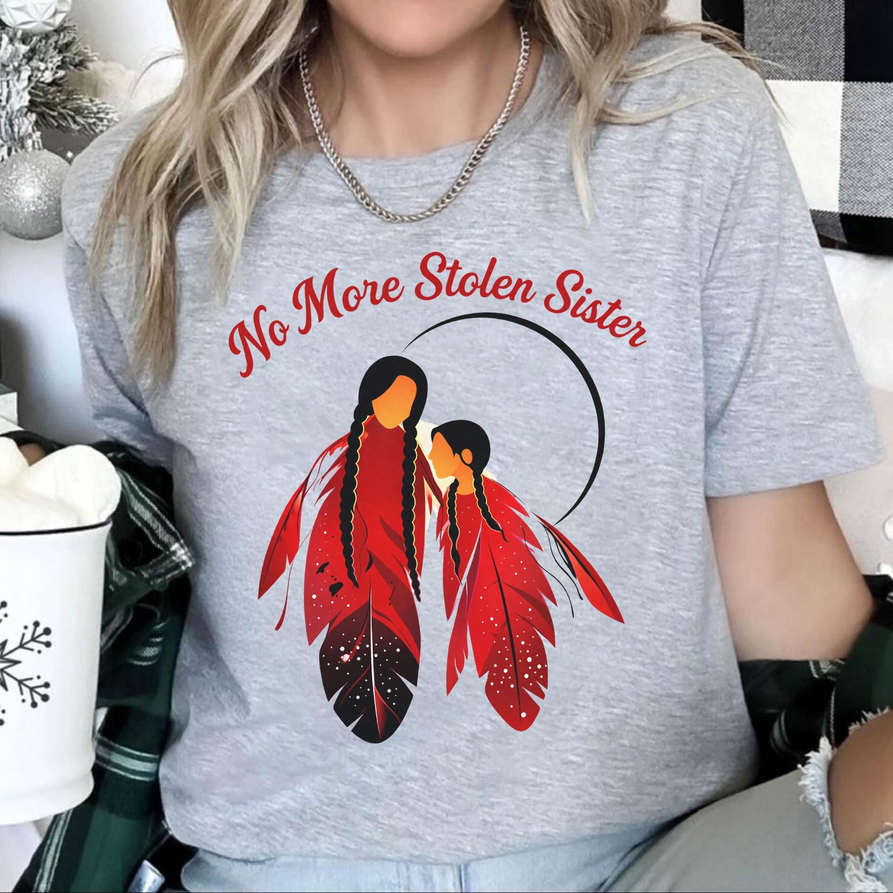 No More Stolen Sisters Red Feather Unisex T-shirt/T-shirt V-Neck/Hoodie/Sweatshirt