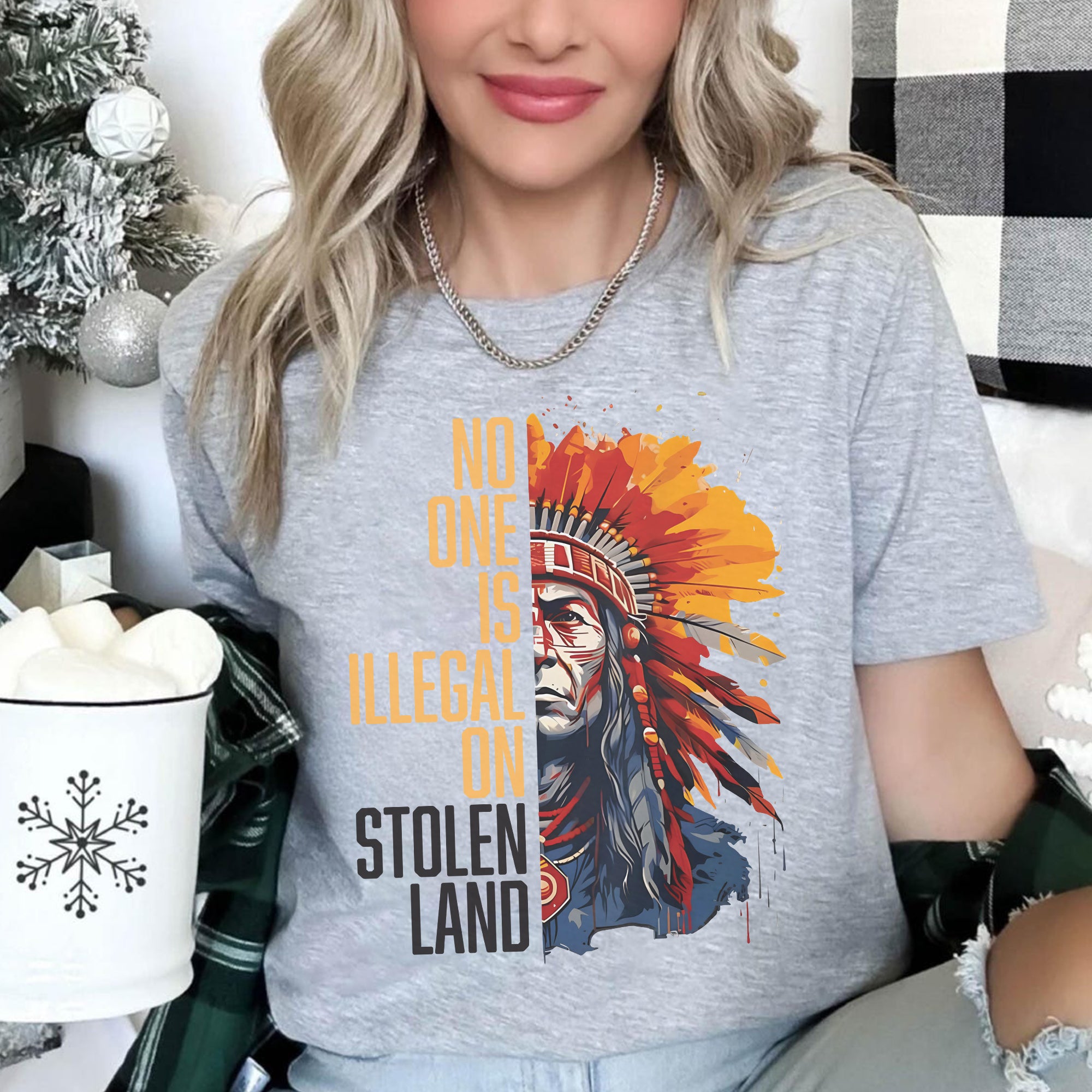 No One Is Illegal On Stolen Land Style 15 - Unisex T-Shirt/T-Shirt V-Neck/Hoodie/Sweatshirt