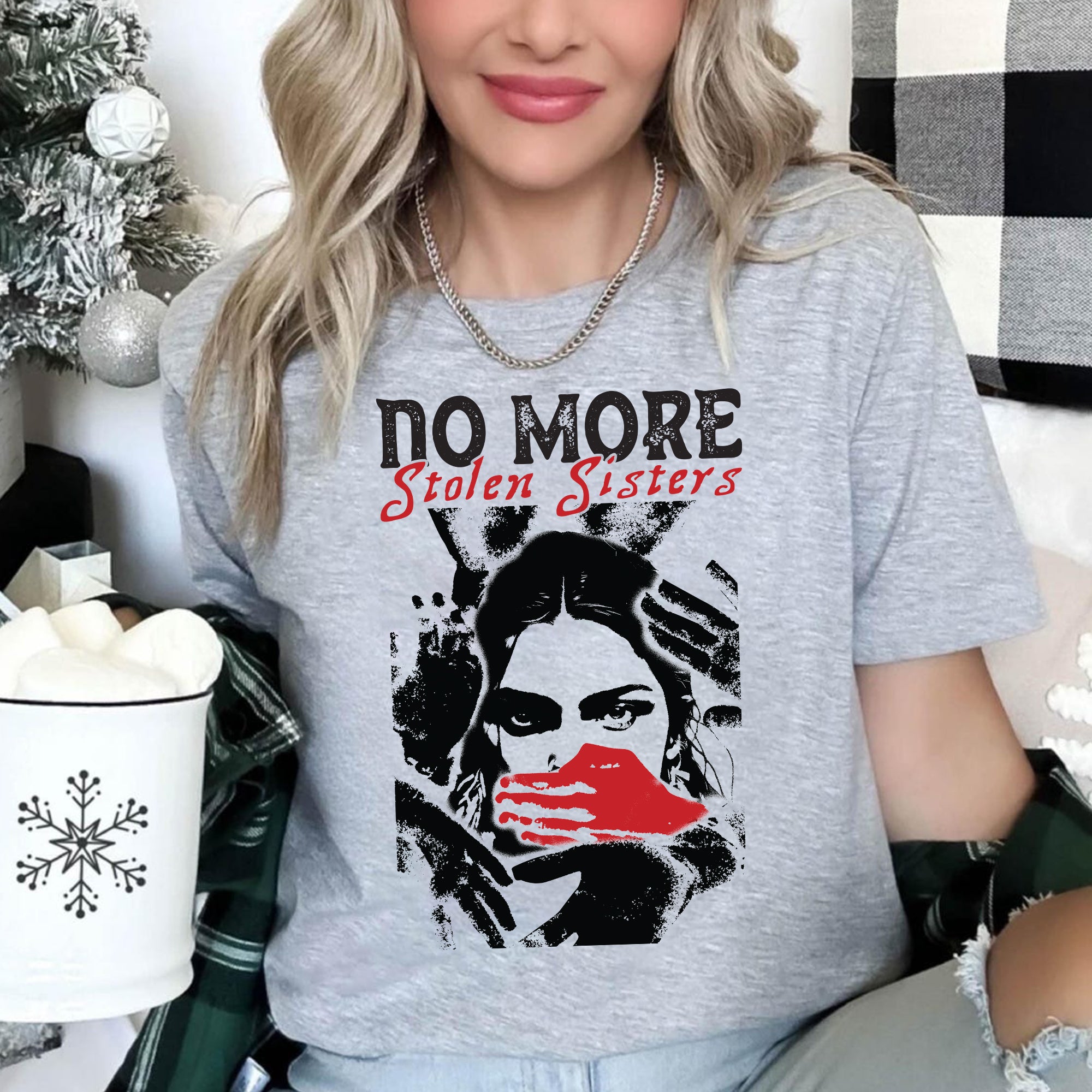 No More Stolen Sisters Red Hand - MMIW Unisex T-Shirt/T-Shirt V-Neck/Hoodie/Sweatshirt One Side