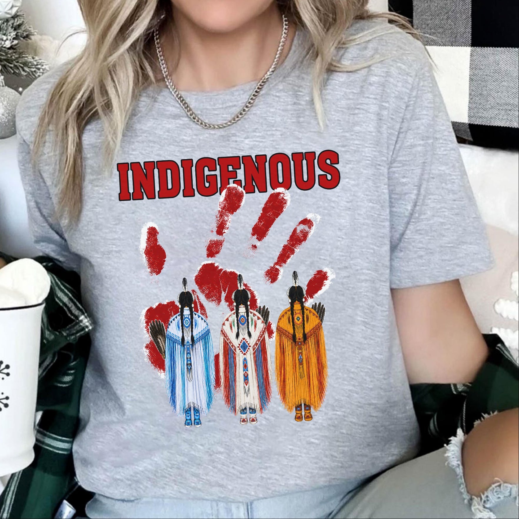 Red Handprint Indigenous Women - MMIW Awareness Three Sisters Unisex T-shirt/T-shirt V-Neck/Hoodie/Sweatshirt