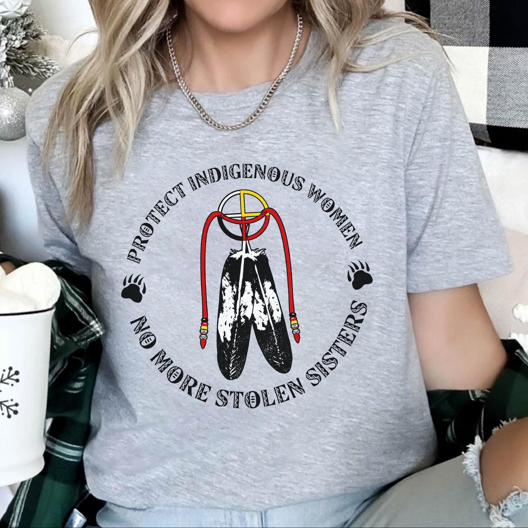 Sacred Feather MMIW - Protect Indigenous Women Medicine Wheel Unisex T-shirt/T-shirt V-Neck/Hoodie/Sweatshirt