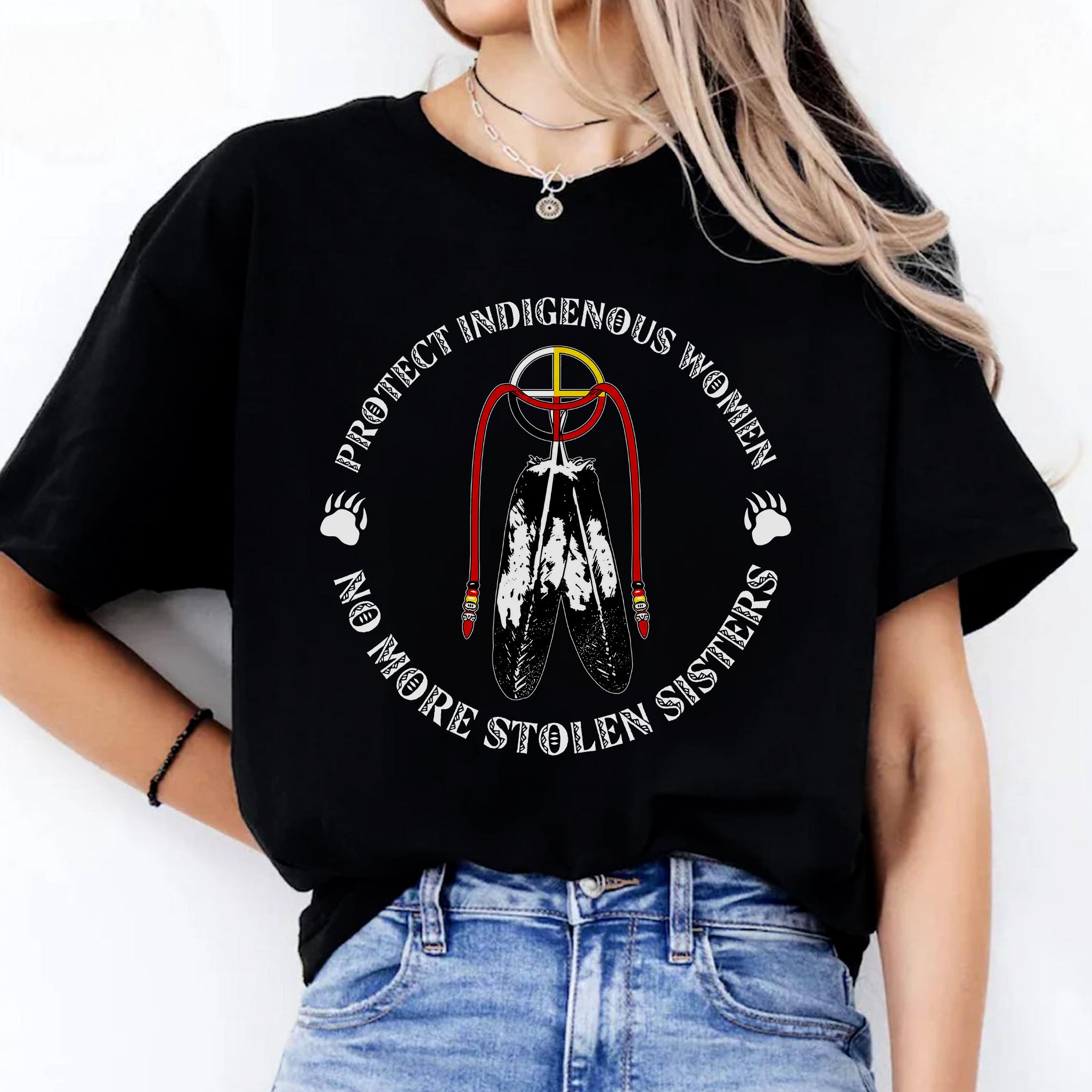 Sacred Feather MMIW - Protect Indigenous Women Medicine Wheel Unisex T-shirt/T-shirt V-Neck/Hoodie/Sweatshirt