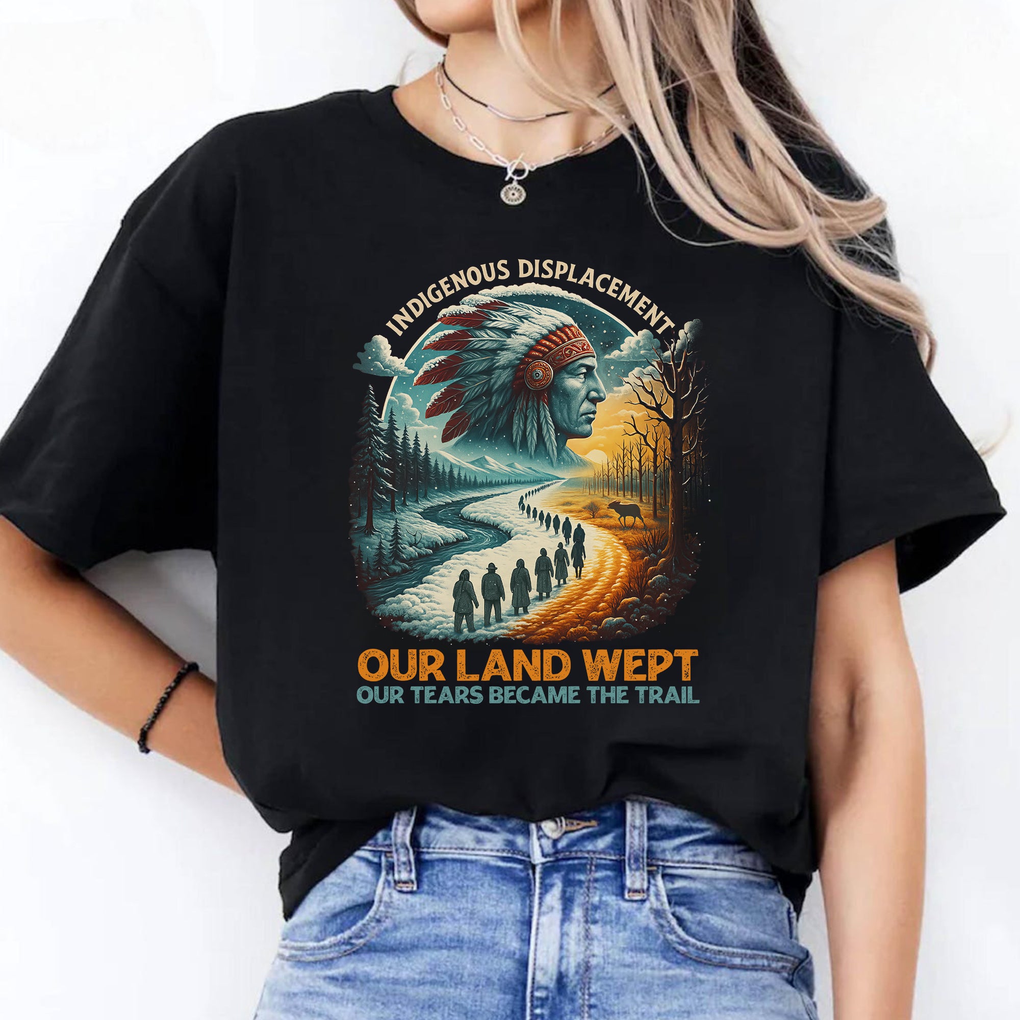 Indigenous Displacement – Tears Become The Trail - Unisex T-Shirt/T-Shirt V-Neck/Hoodie/Sweatshirt