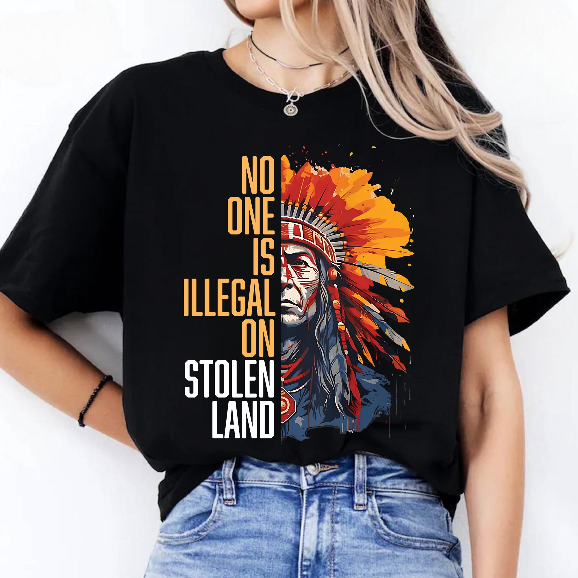No One Is Illegal On Stolen Land Style 15 - Unisex T-Shirt/T-Shirt V-Neck/Hoodie/Sweatshirt