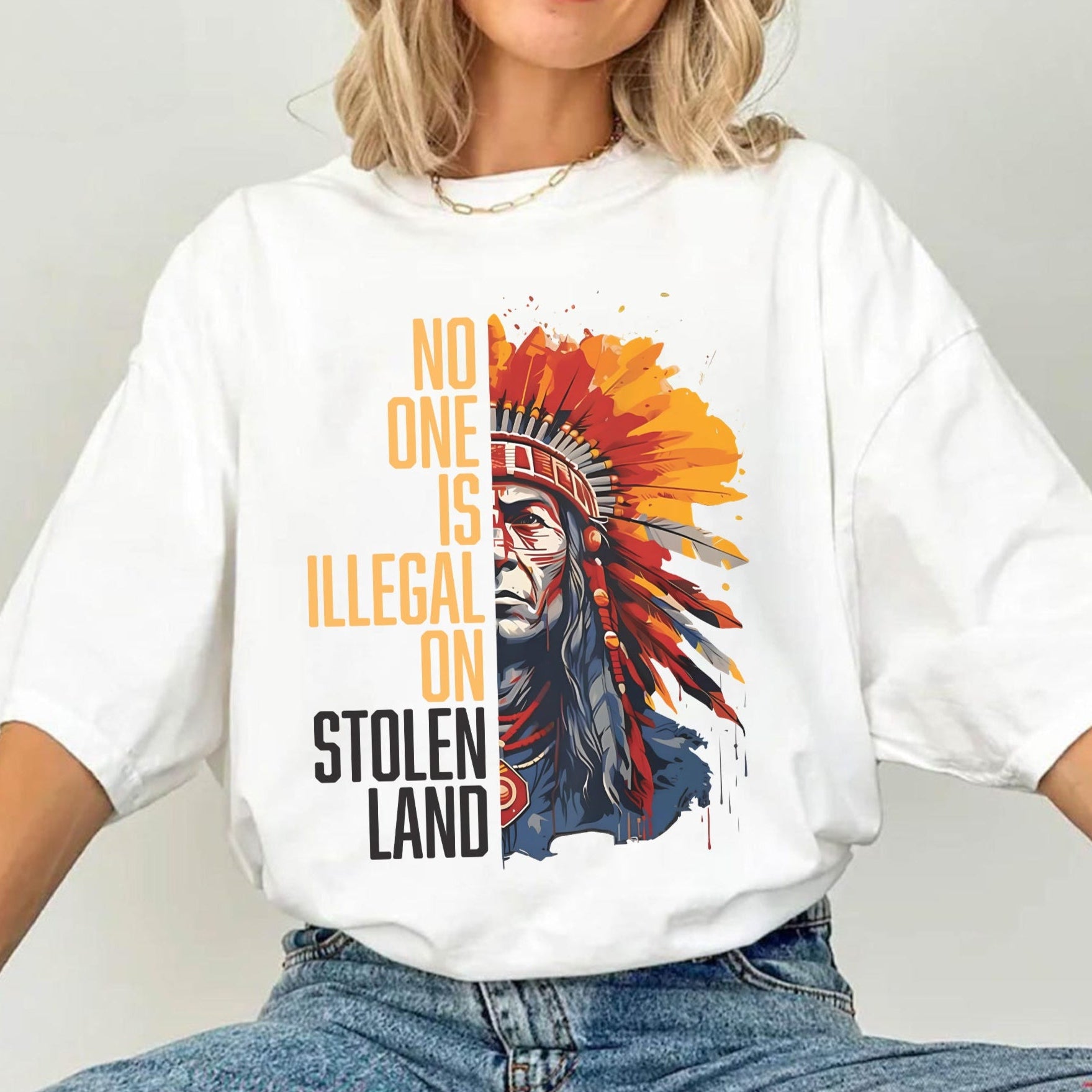 No One Is Illegal On Stolen Land Style 15 - Unisex T-Shirt/T-Shirt V-Neck/Hoodie/Sweatshirt