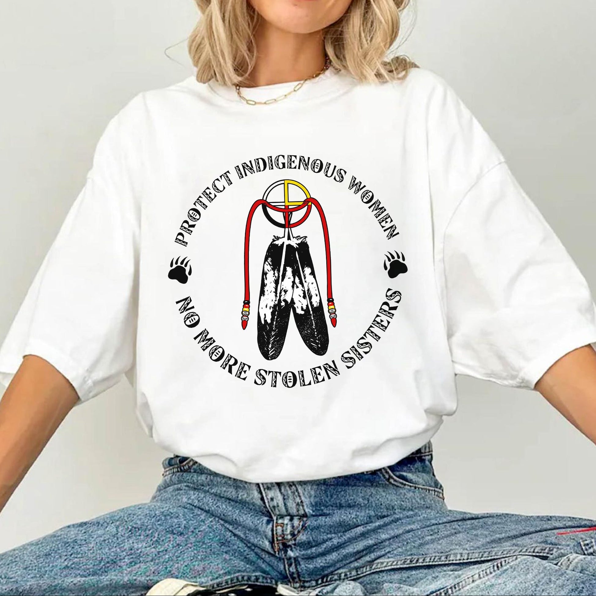 Sacred Feather MMIW - Protect Indigenous Women Medicine Wheel Unisex T-shirt/T-shirt V-Neck/Hoodie/Sweatshirt