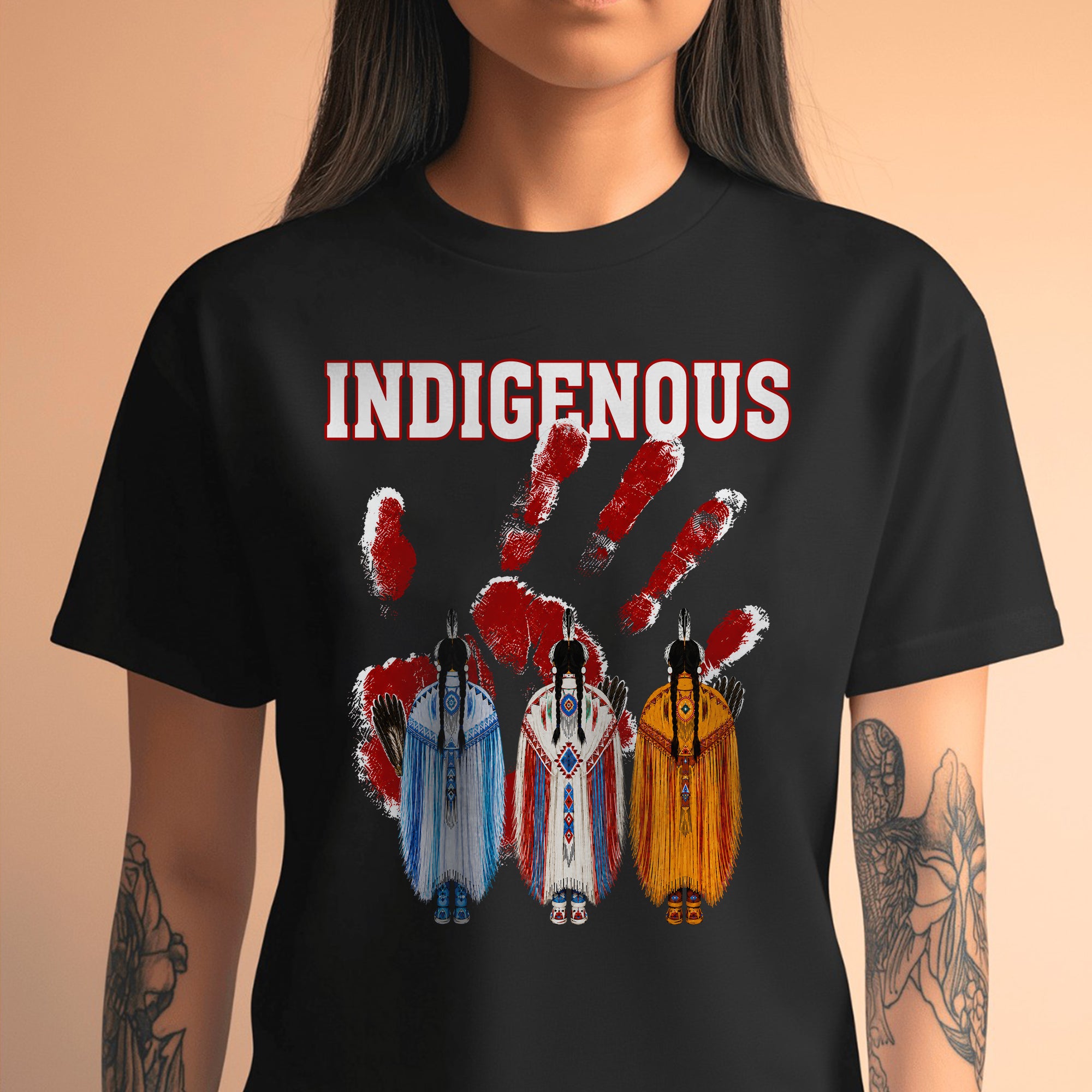 Red Handprint Indigenous Women - MMIW Awareness Three Sisters Unisex T-shirt/T-shirt V-Neck/Hoodie/Sweatshirt