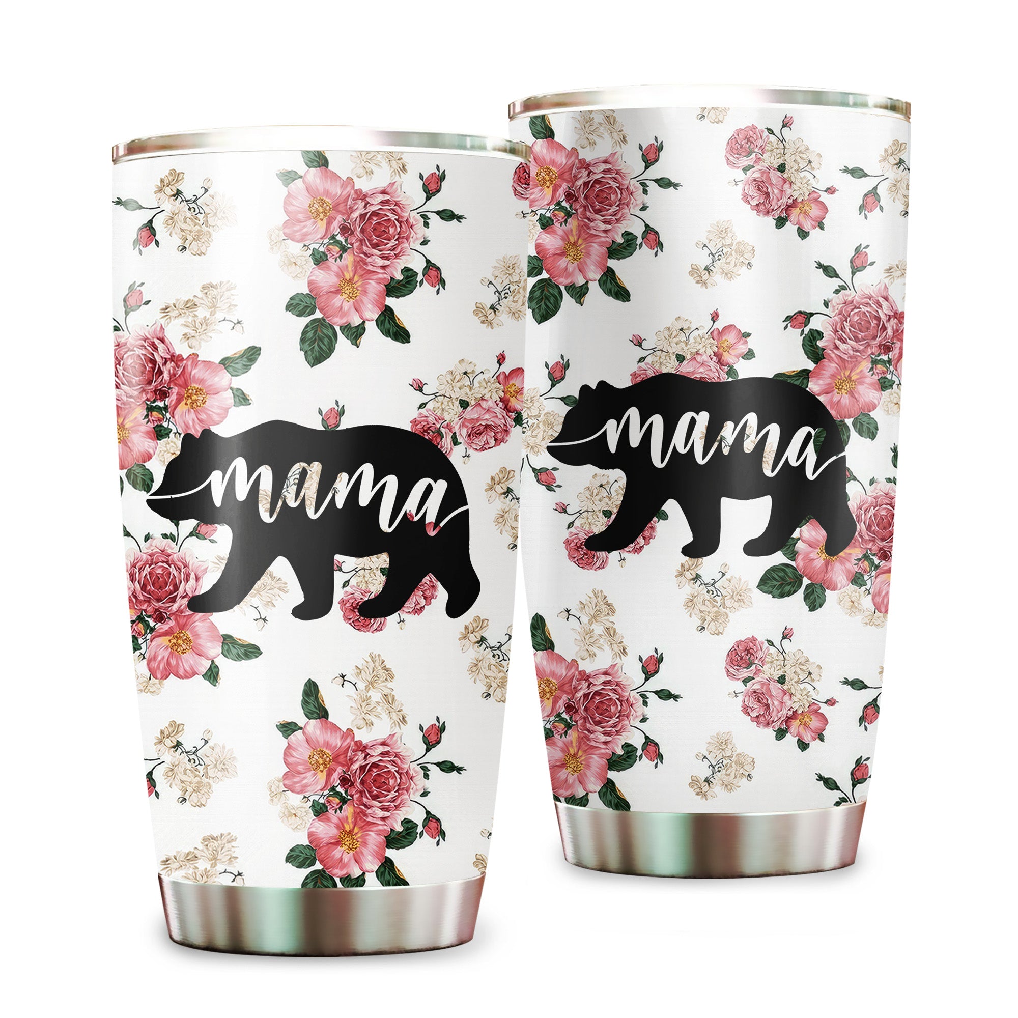 Native AmericanMama Bear Floral Tumbler Stainless Steel Drinking Cup