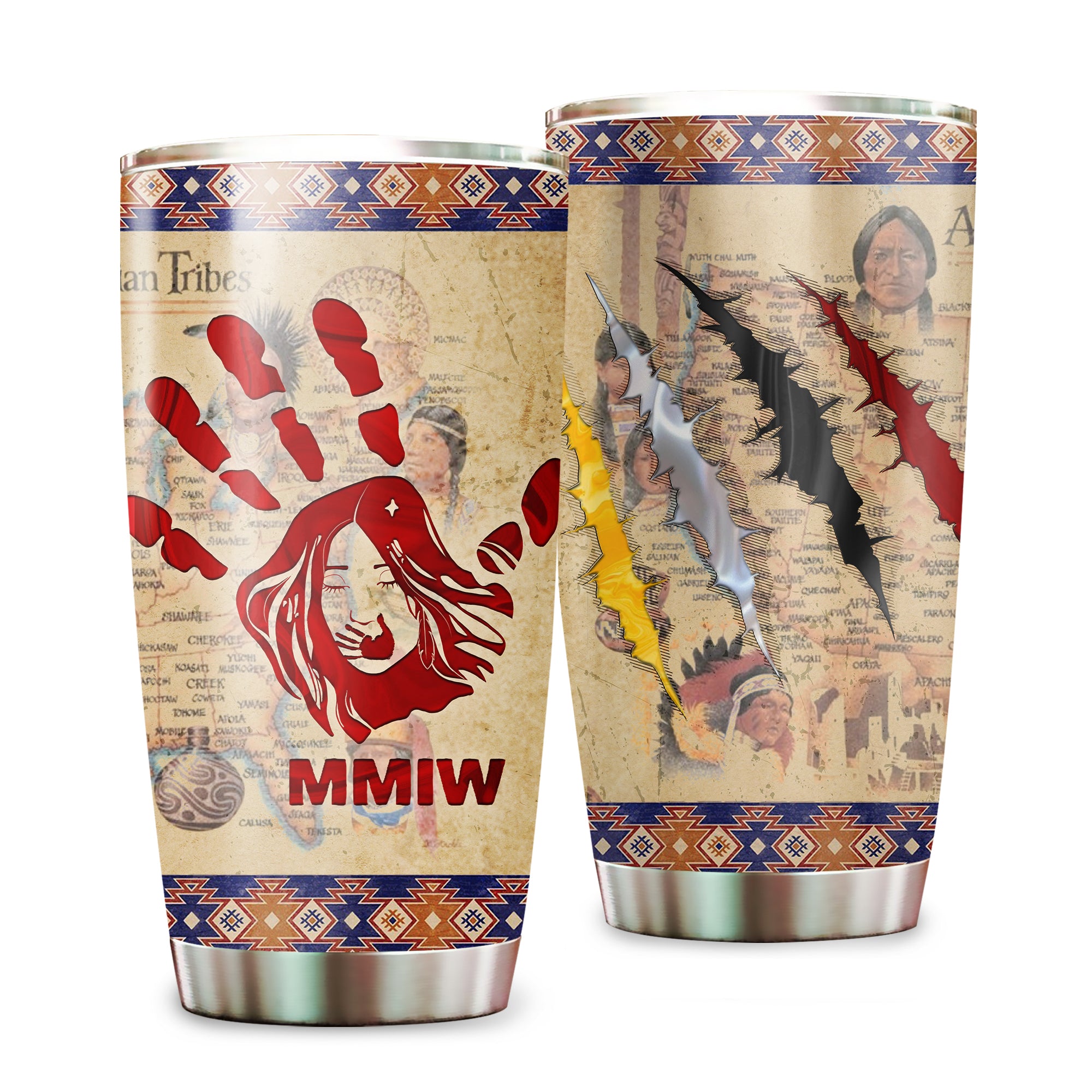 MMIW Red Hand and Maps Native American Tumbler Stainless Steel Drinking Cup