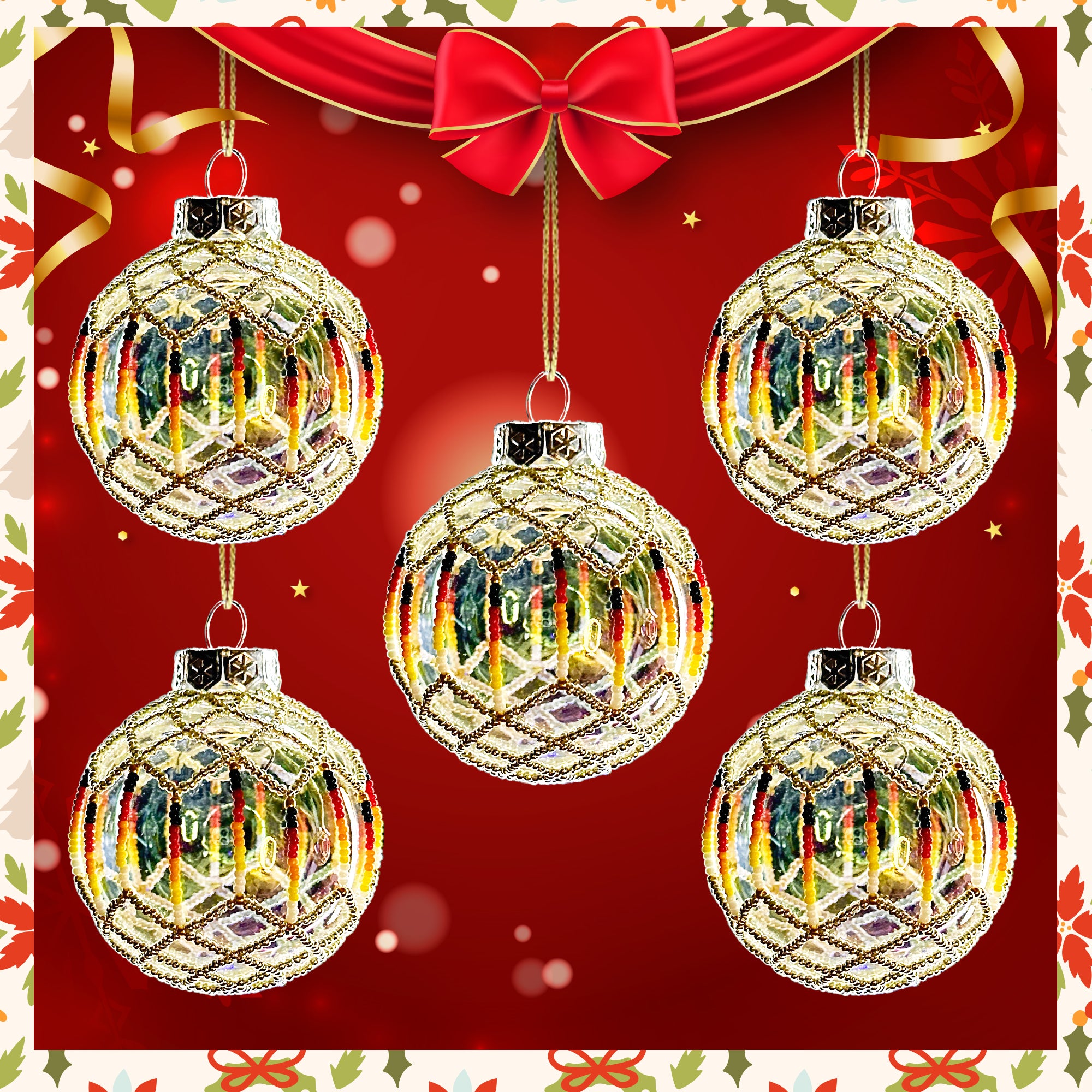 Silver Beaded Handmade Ornament Holiday Decor Gifts