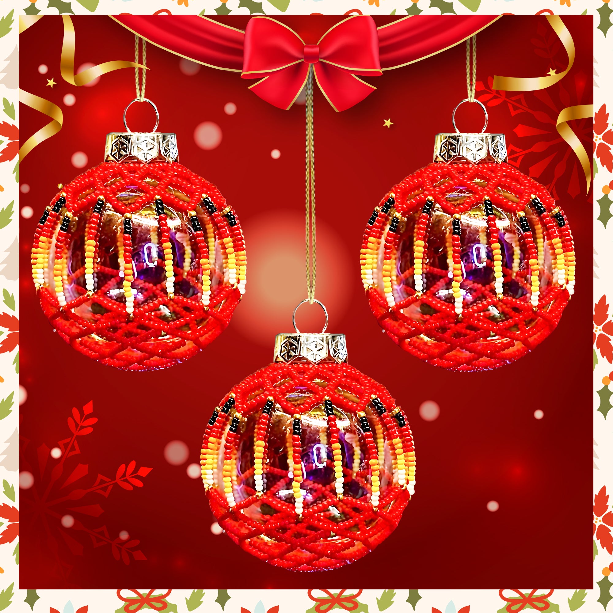 Red Beaded Handmade Ornament - Holiday Decor & Gifts