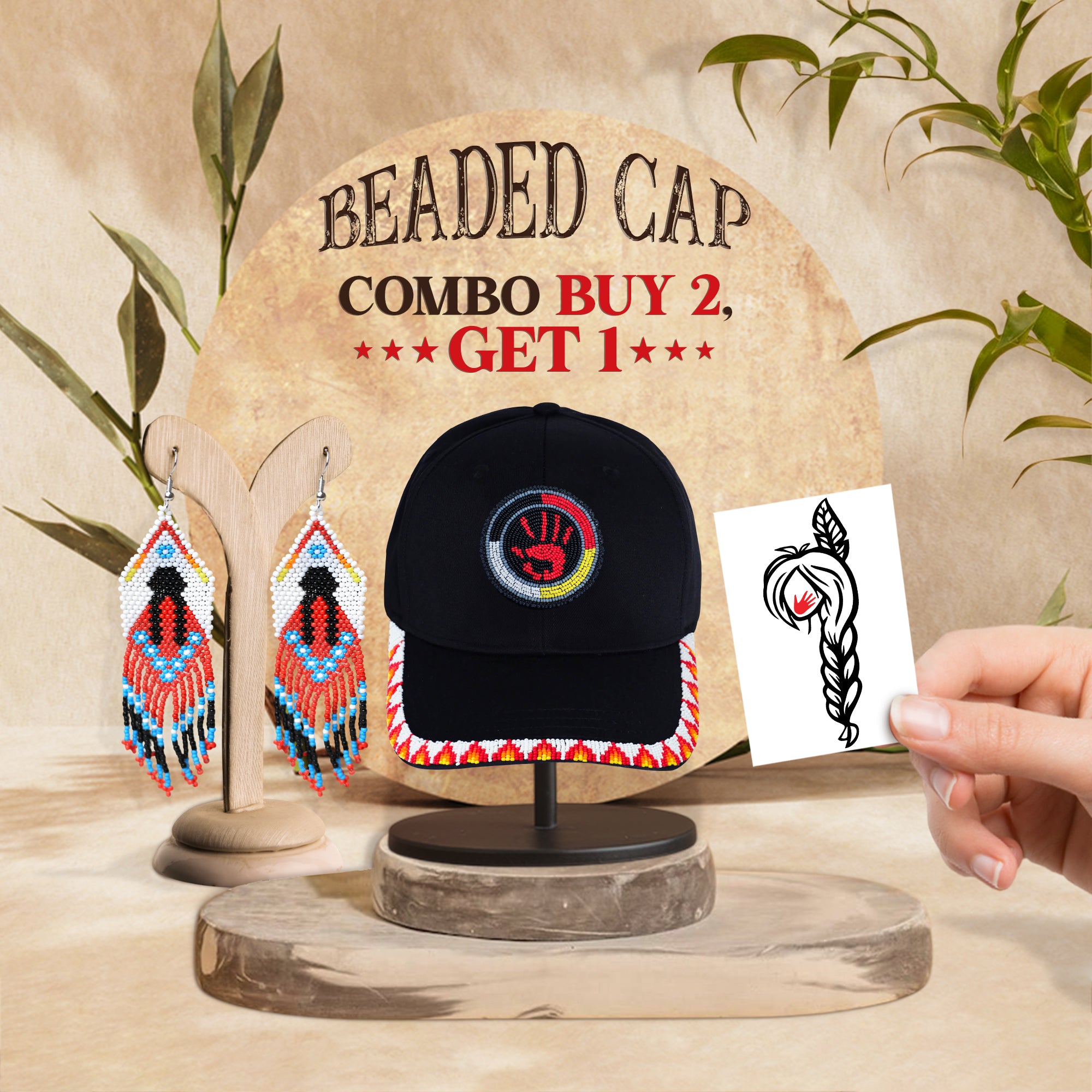 SALE 50% OFF - MMIW Feathers Cotton Unisex Baseball Cap With Beaded Patch Brim Native American Style