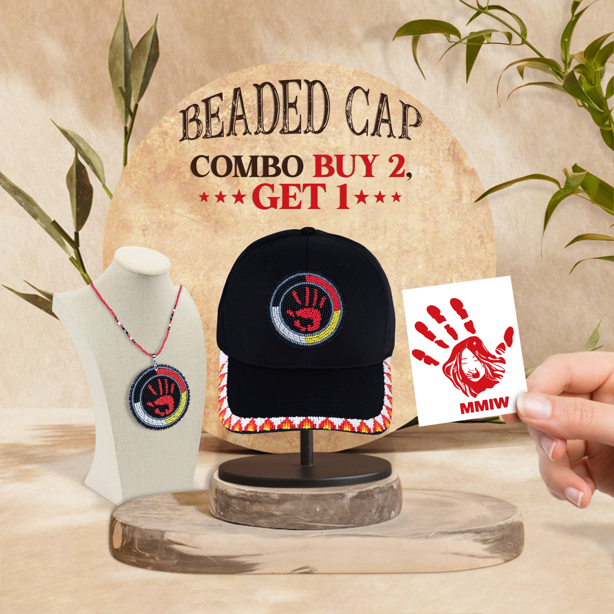 SALE 50% OFF - MMIW Feathers Cotton Unisex Baseball Cap With Beaded Patch Brim Native American Style