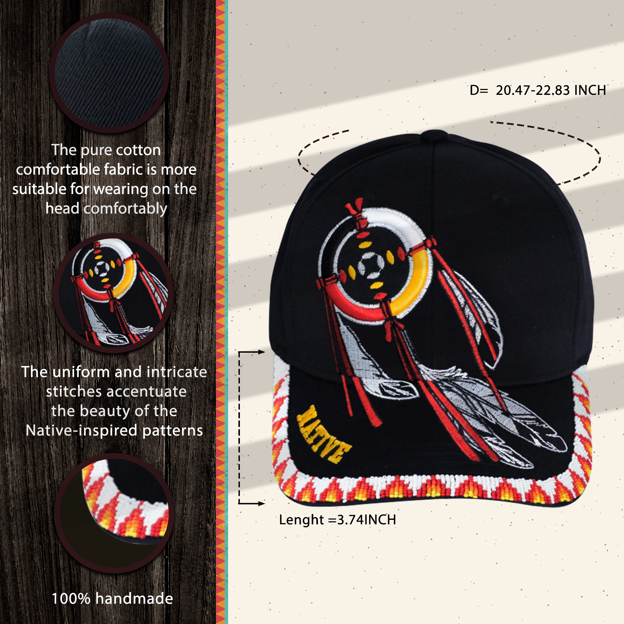 SALE 50% OFF - Dreamcatcher Embroidered  Beaded Baseball Cap With Brim Unisex Native American Style