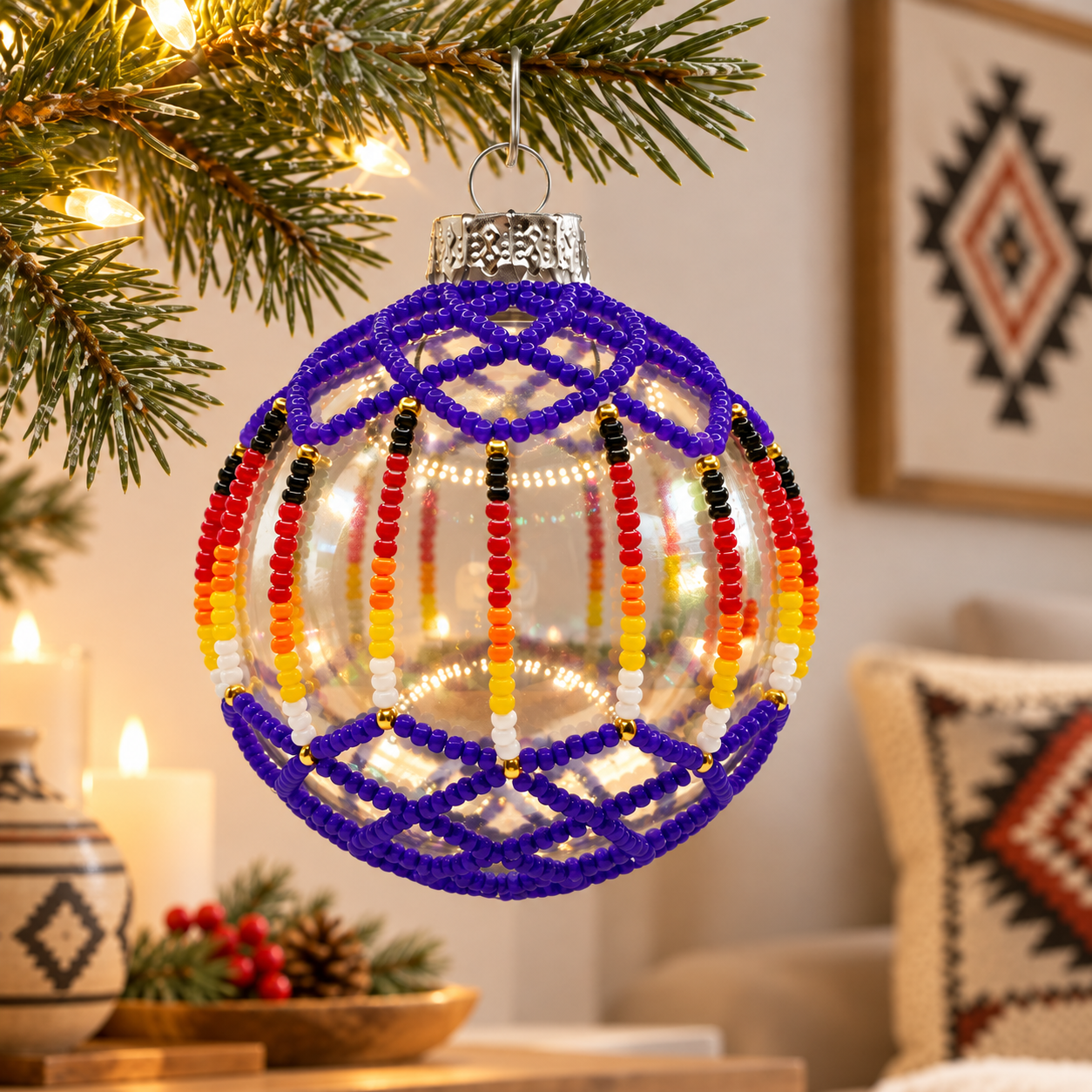 Purple Beaded Handmade Ornament Holiday Decor Gifts