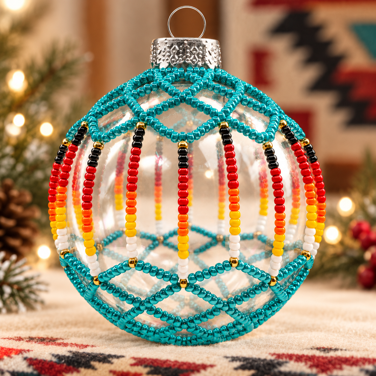 Turquoise Luster Beaded Ornament Holiday Decor Gifts