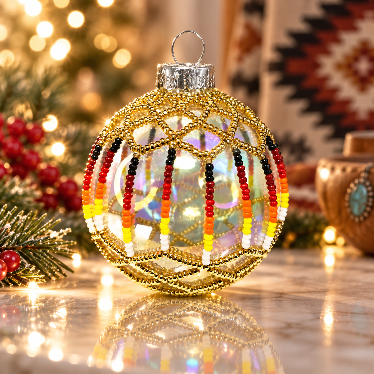 24K Gold Beaded Ornaments Holiday Decor Gifts