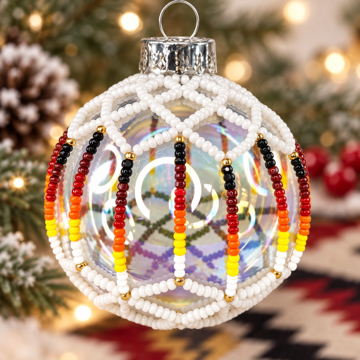 Snow White Beaded Ornament Handcrafted Holiday Decor Gift