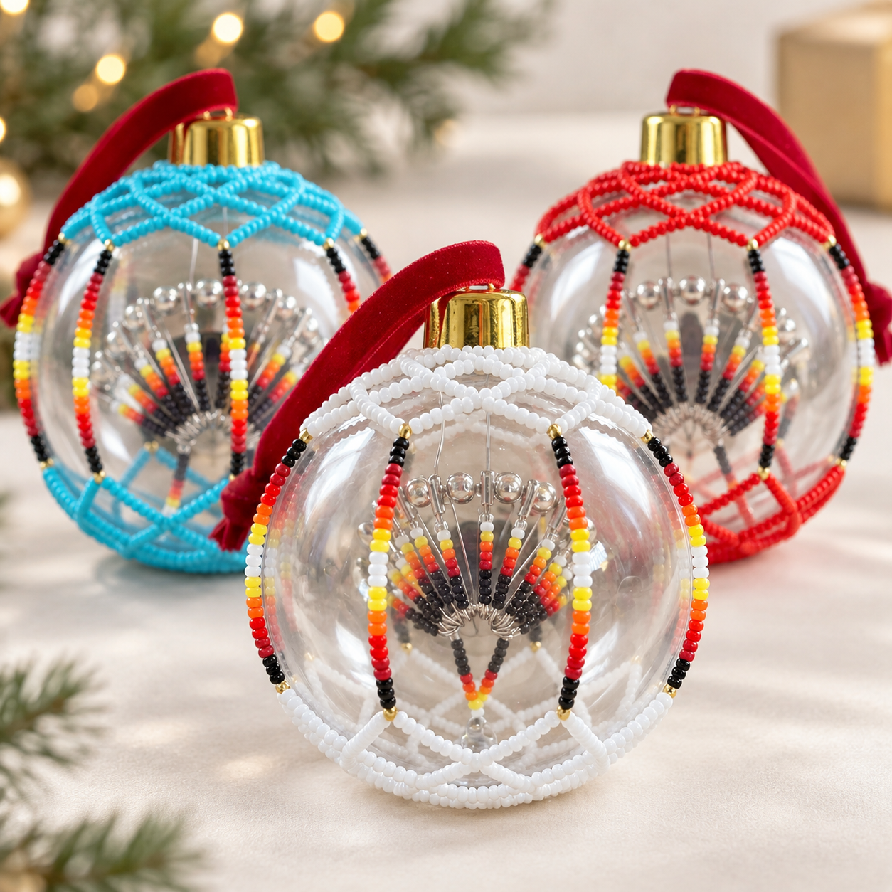 Turquoise Beaded Christmas Ornament - Handcrafted Holiday Decor Gift