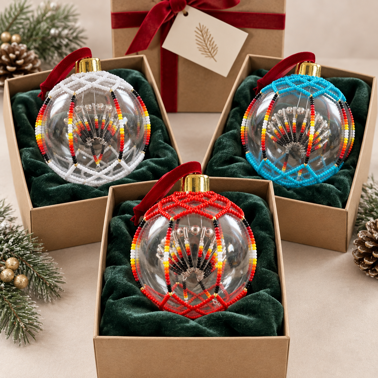Turquoise Beaded Christmas Ornament - Handcrafted Holiday Decor Gift