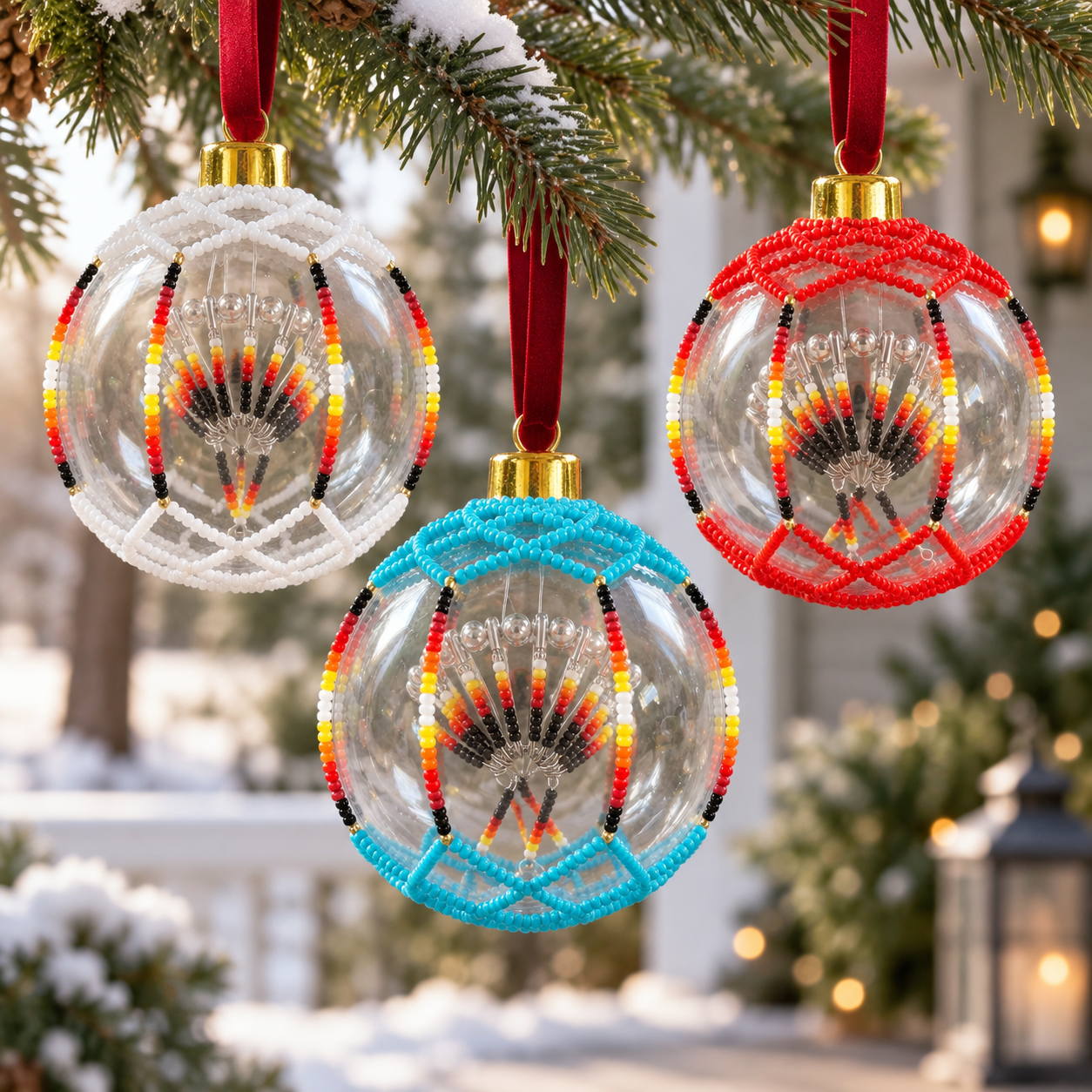 Turquoise Beaded Christmas Ornament - Handcrafted Holiday Decor Gift