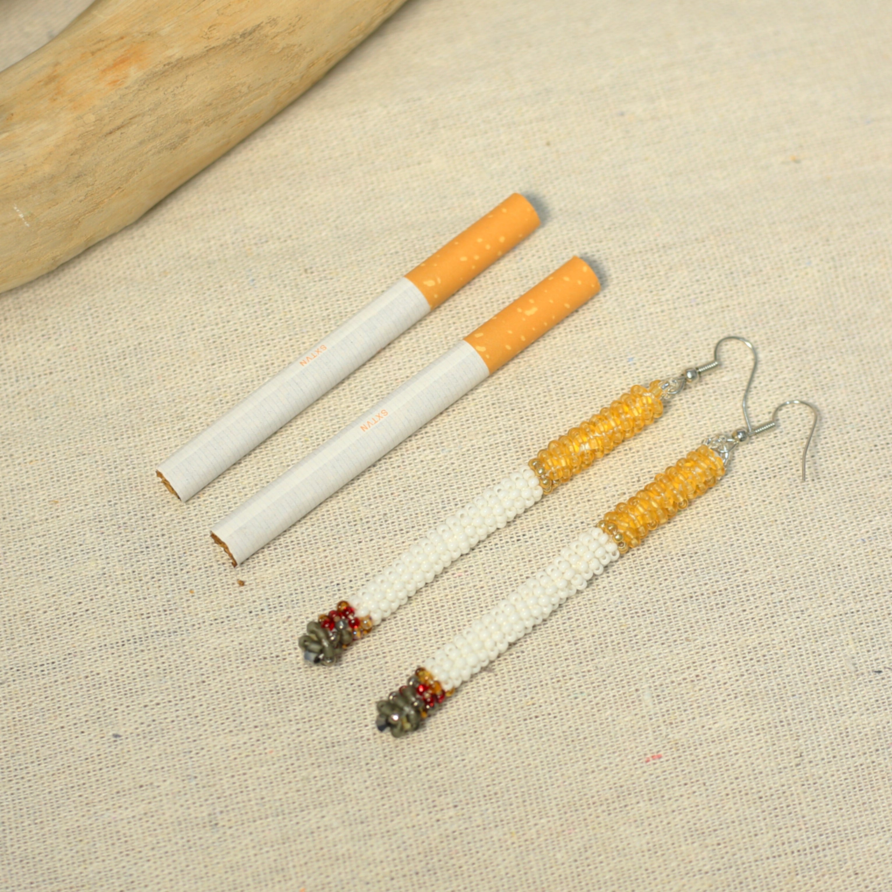 Handmade Dangle Half-Burnt Cigarette Earrings