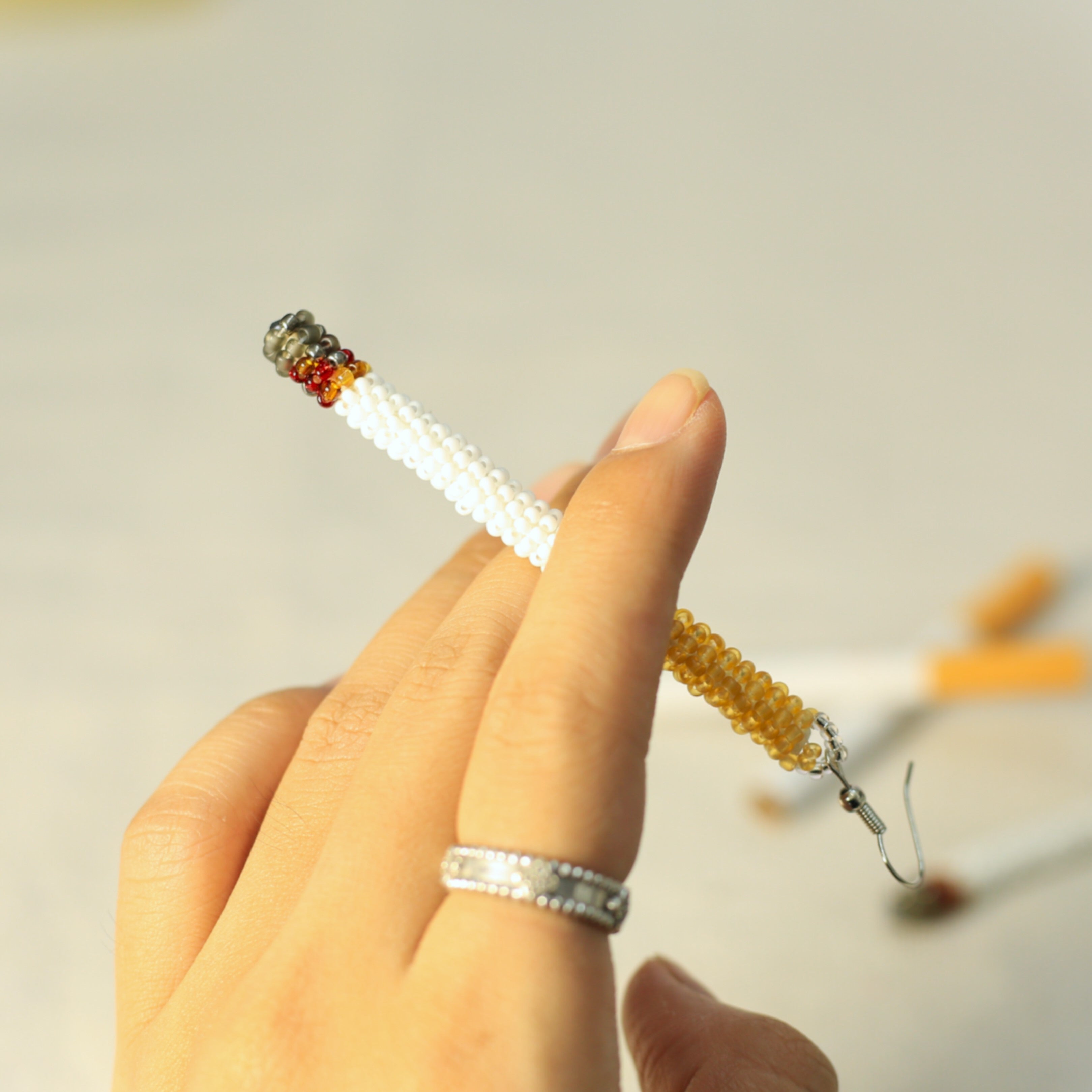 Handmade Dangle Half-Burnt Cigarette Earrings