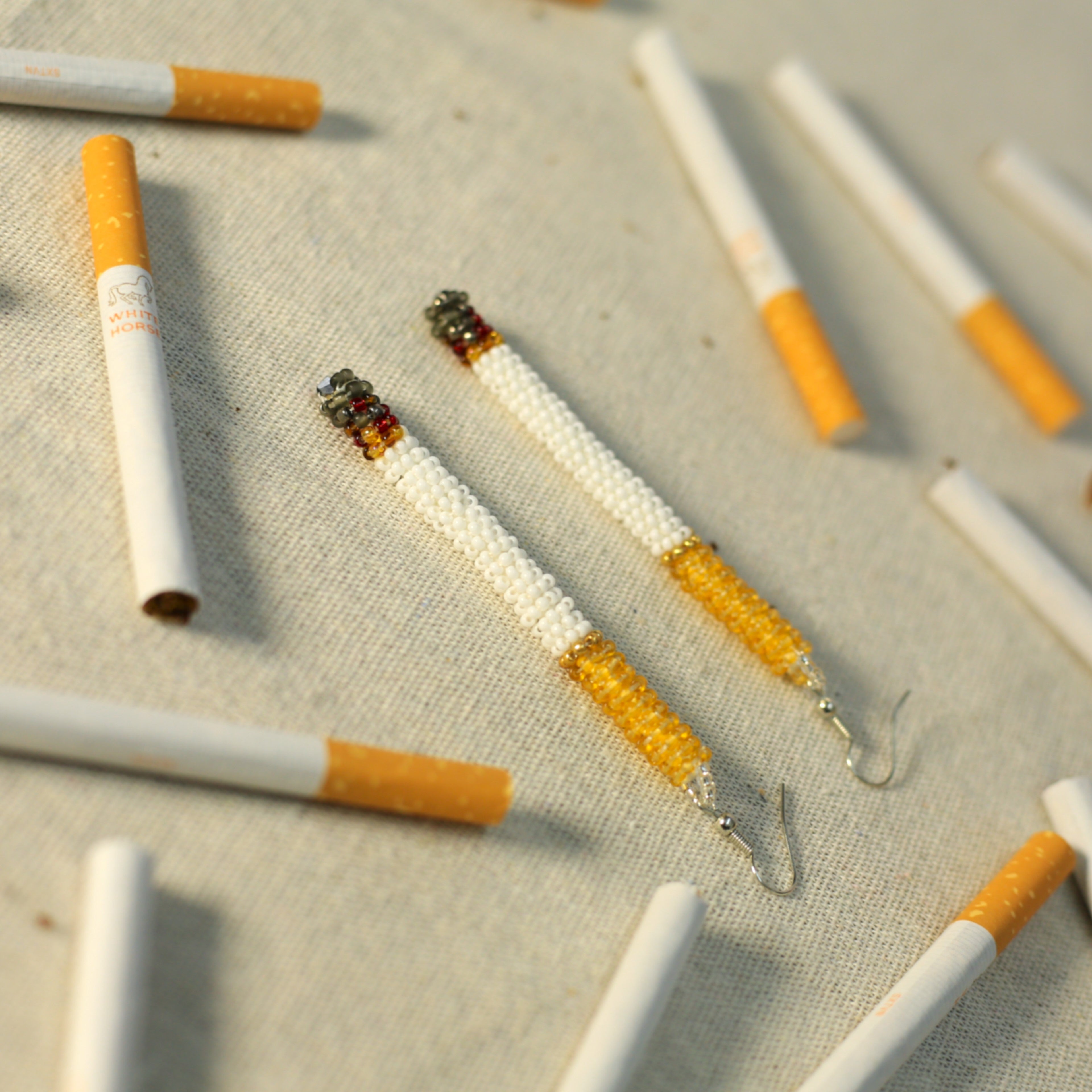 Handmade Dangle Half-Burnt Cigarette Earrings