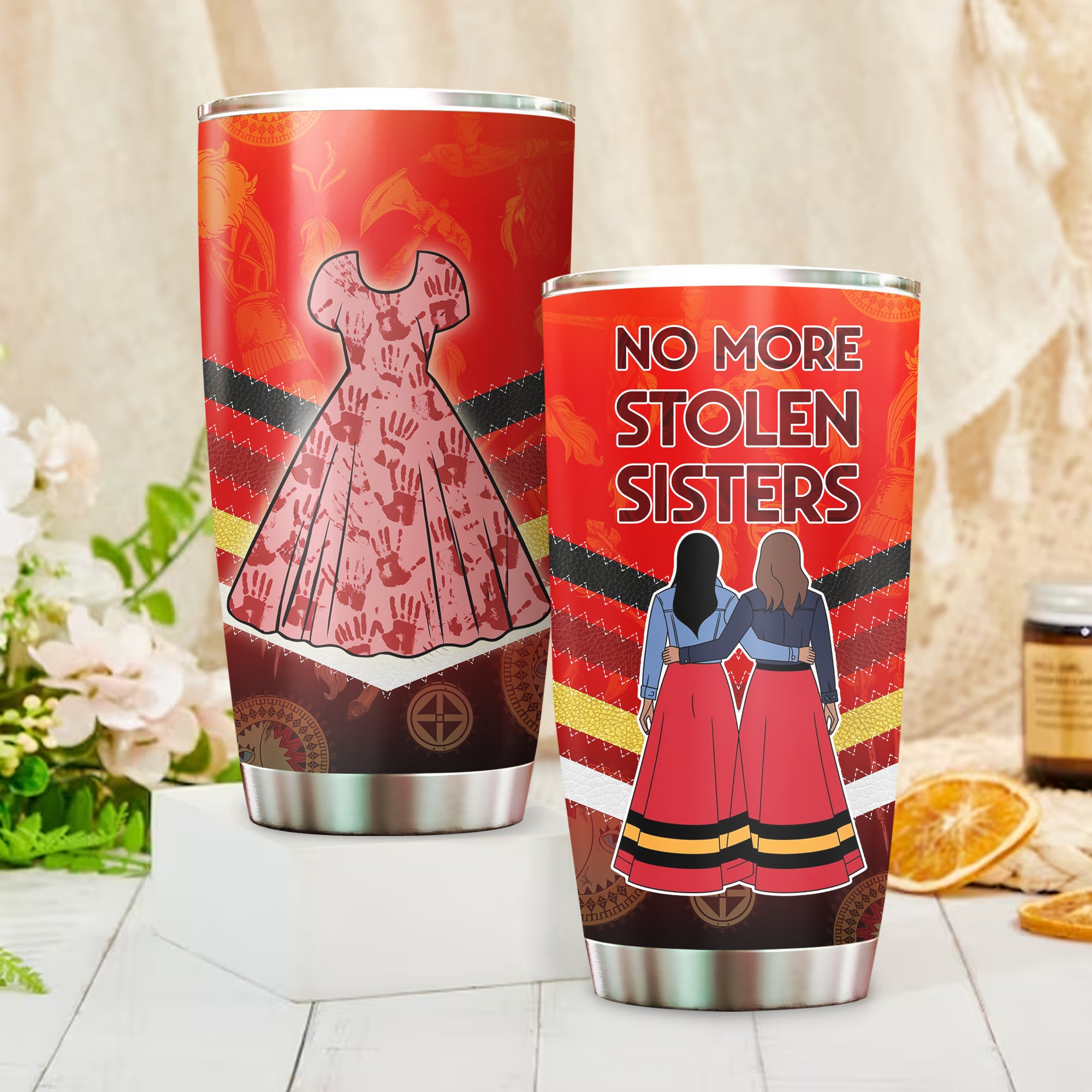 No More Stolen Sister Red Dresses Native American Tumbler Stainless Steel Drinking Cup