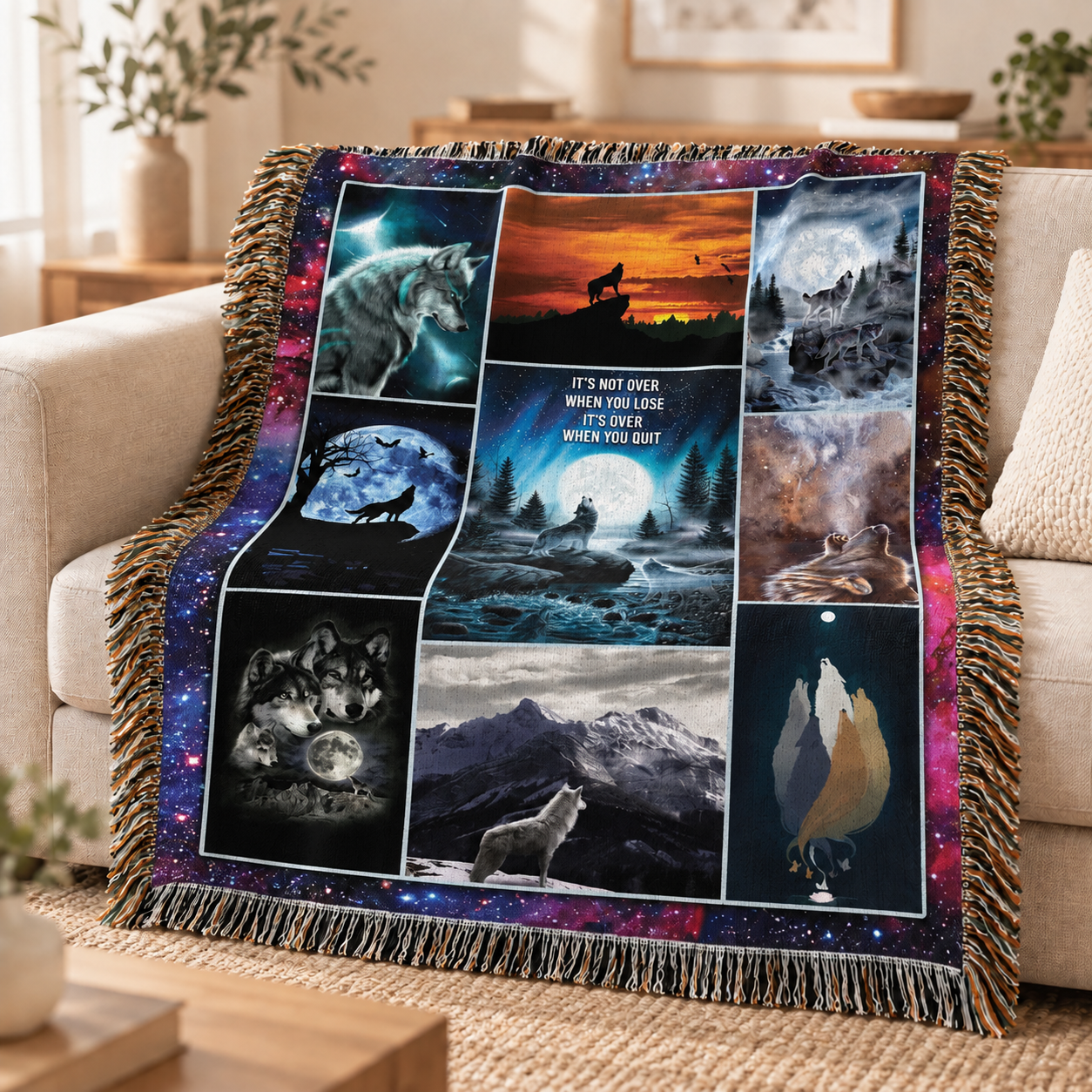 Wolf Woven Throw Blanket - Howling Wolf Nature Home Decor