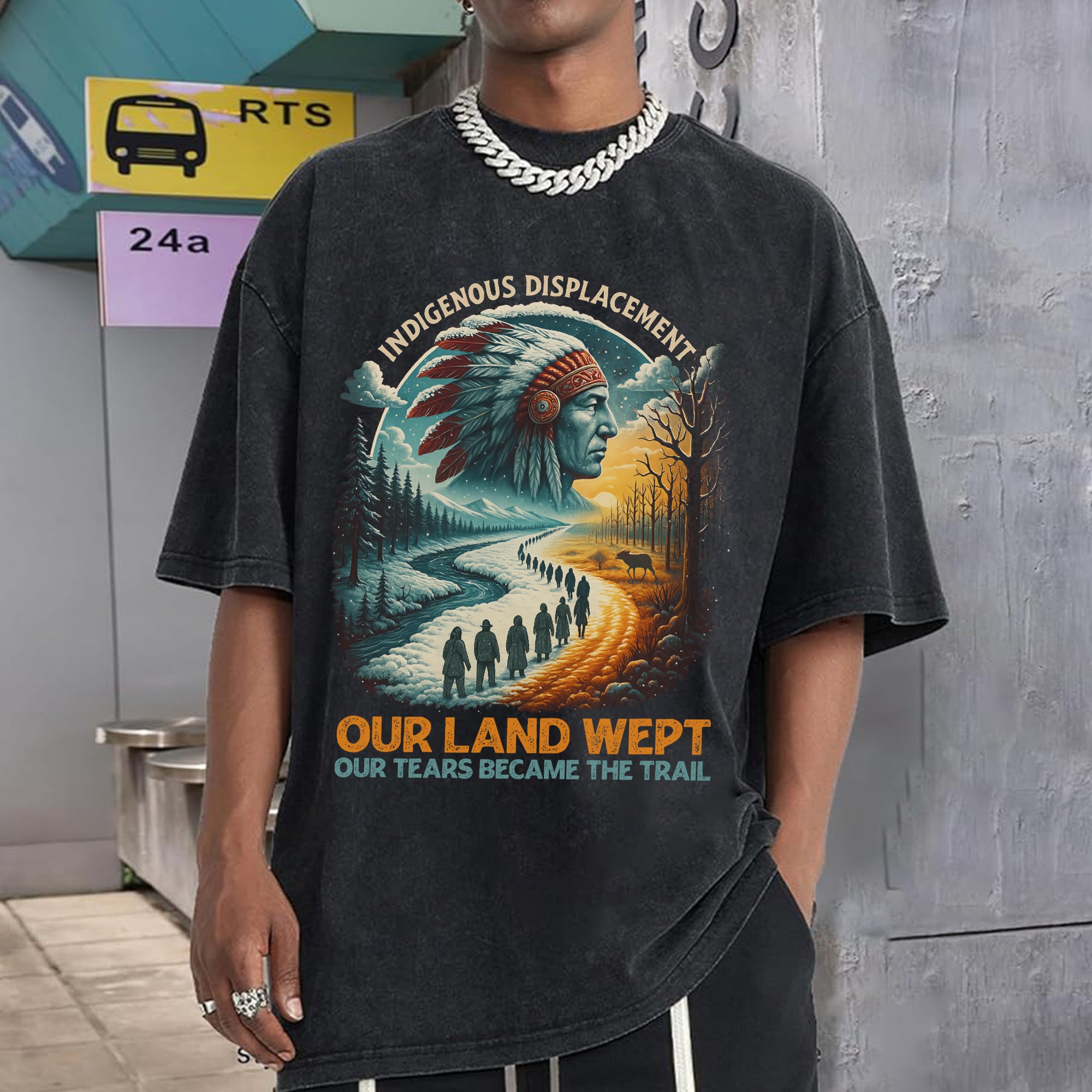 Indigenous Displacement – Tears Become The Trail Unisex Mineral Washed T-Shirt