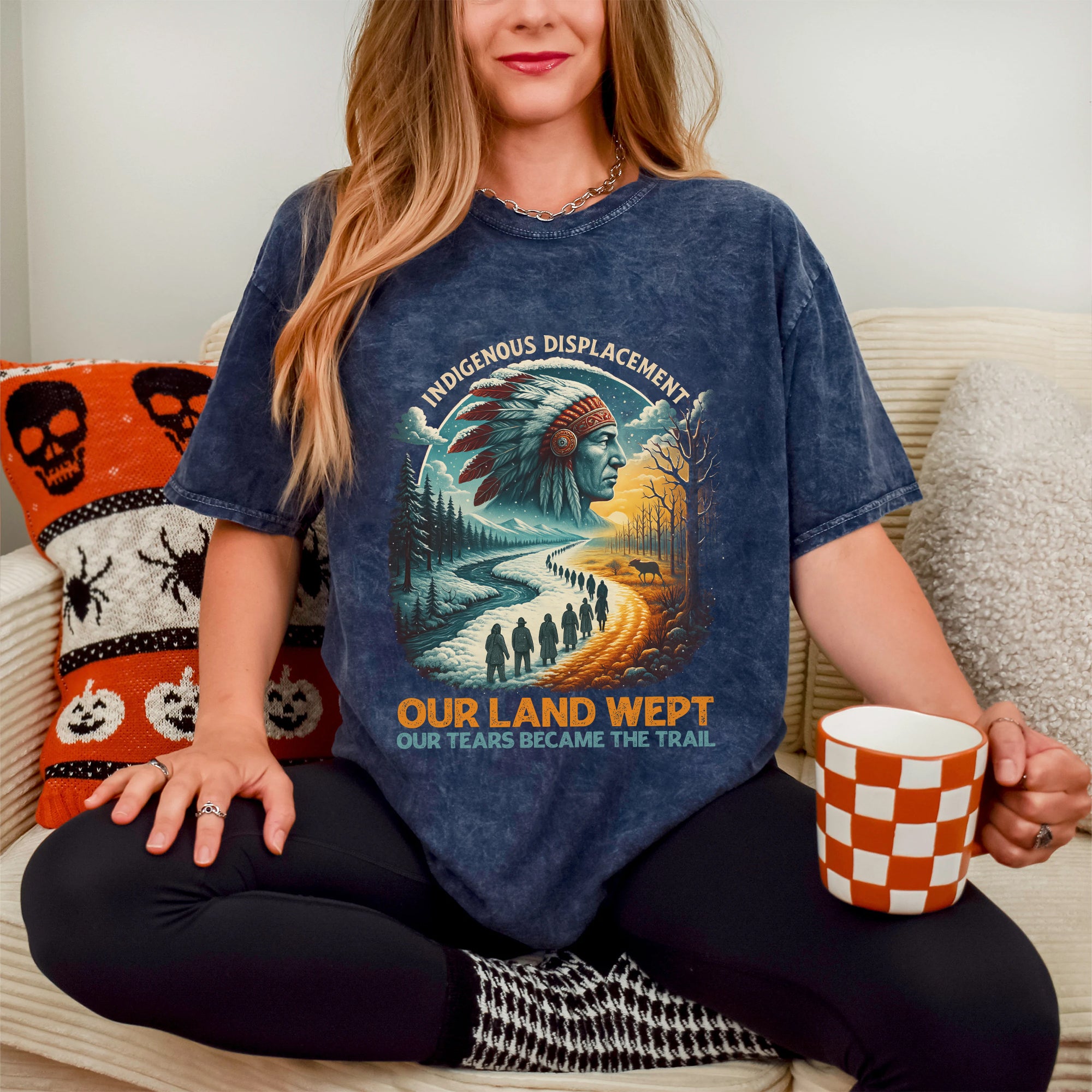 Indigenous Displacement – Tears Become The Trail Unisex Mineral Washed T-Shirt