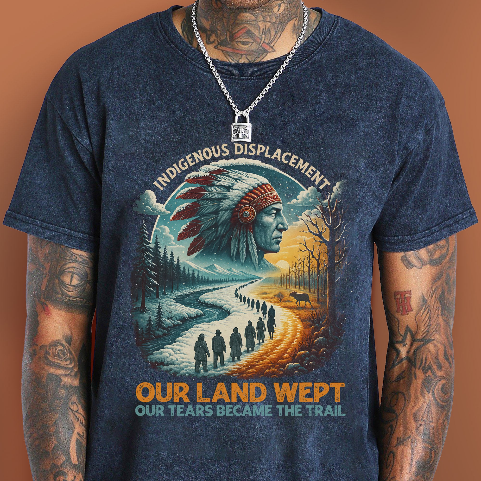Indigenous Displacement – Tears Become The Trail Unisex Mineral Washed T-Shirt