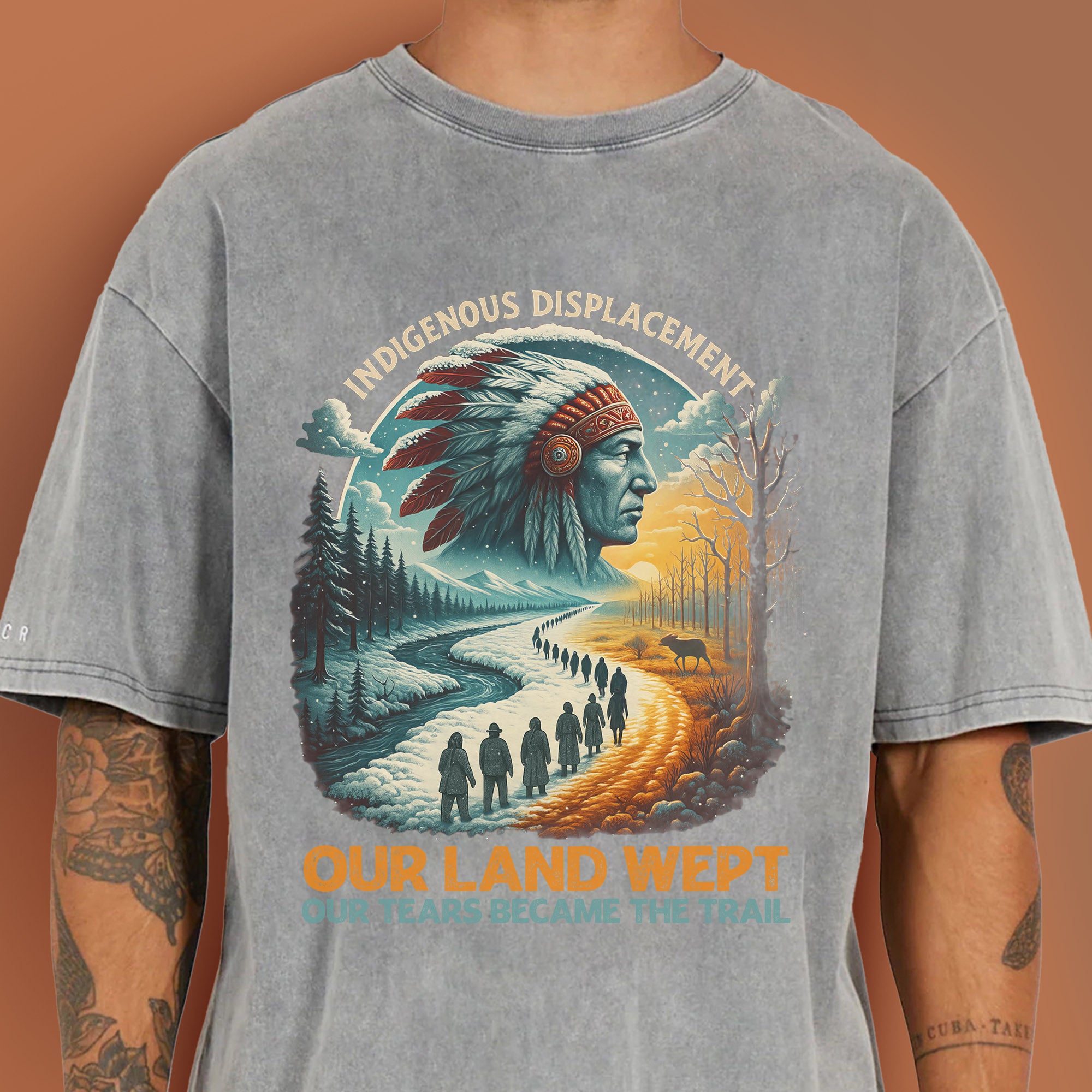Indigenous Displacement – Tears Become The Trail Unisex Mineral Washed T-Shirt