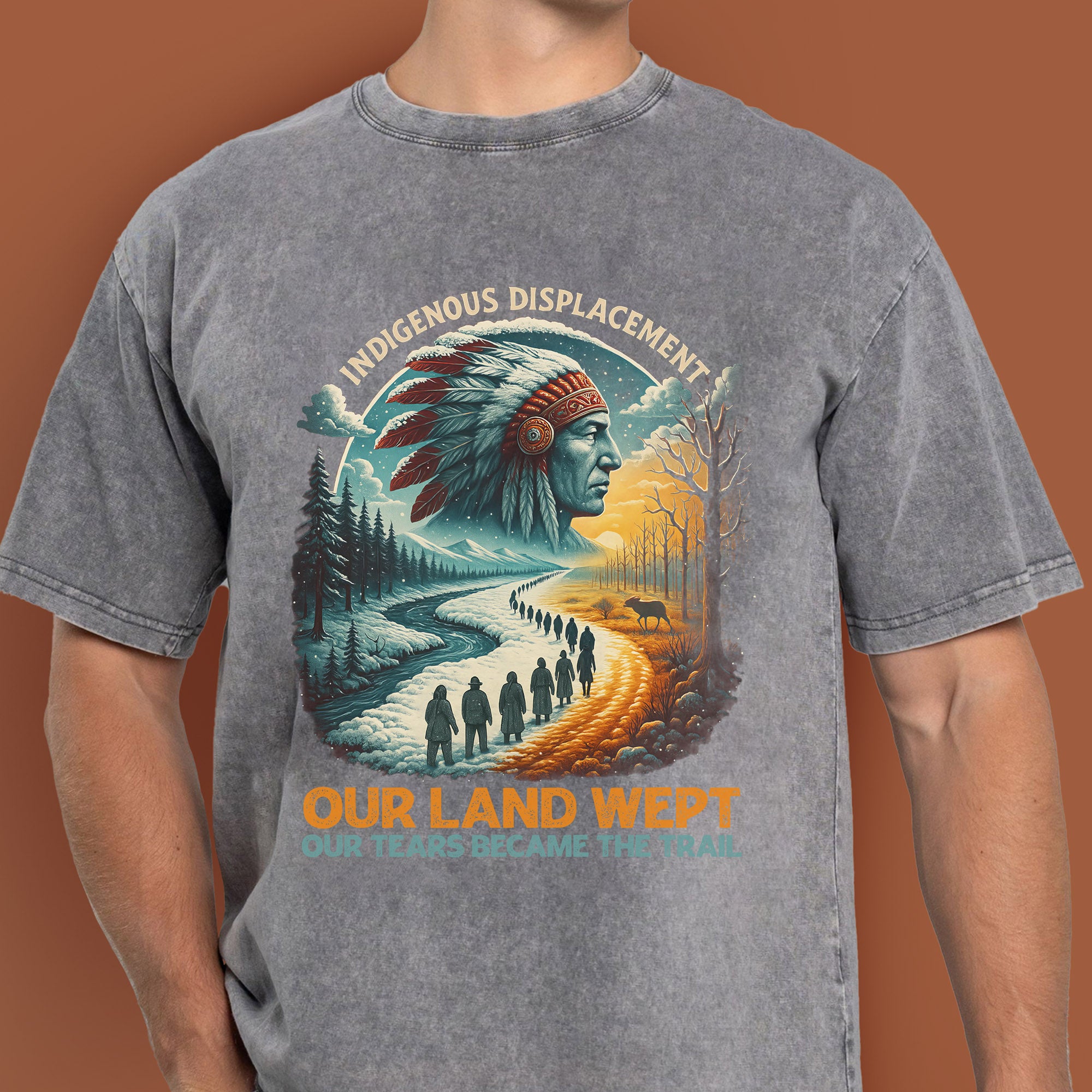 Indigenous Displacement – Tears Become The Trail Unisex Mineral Washed T-Shirt
