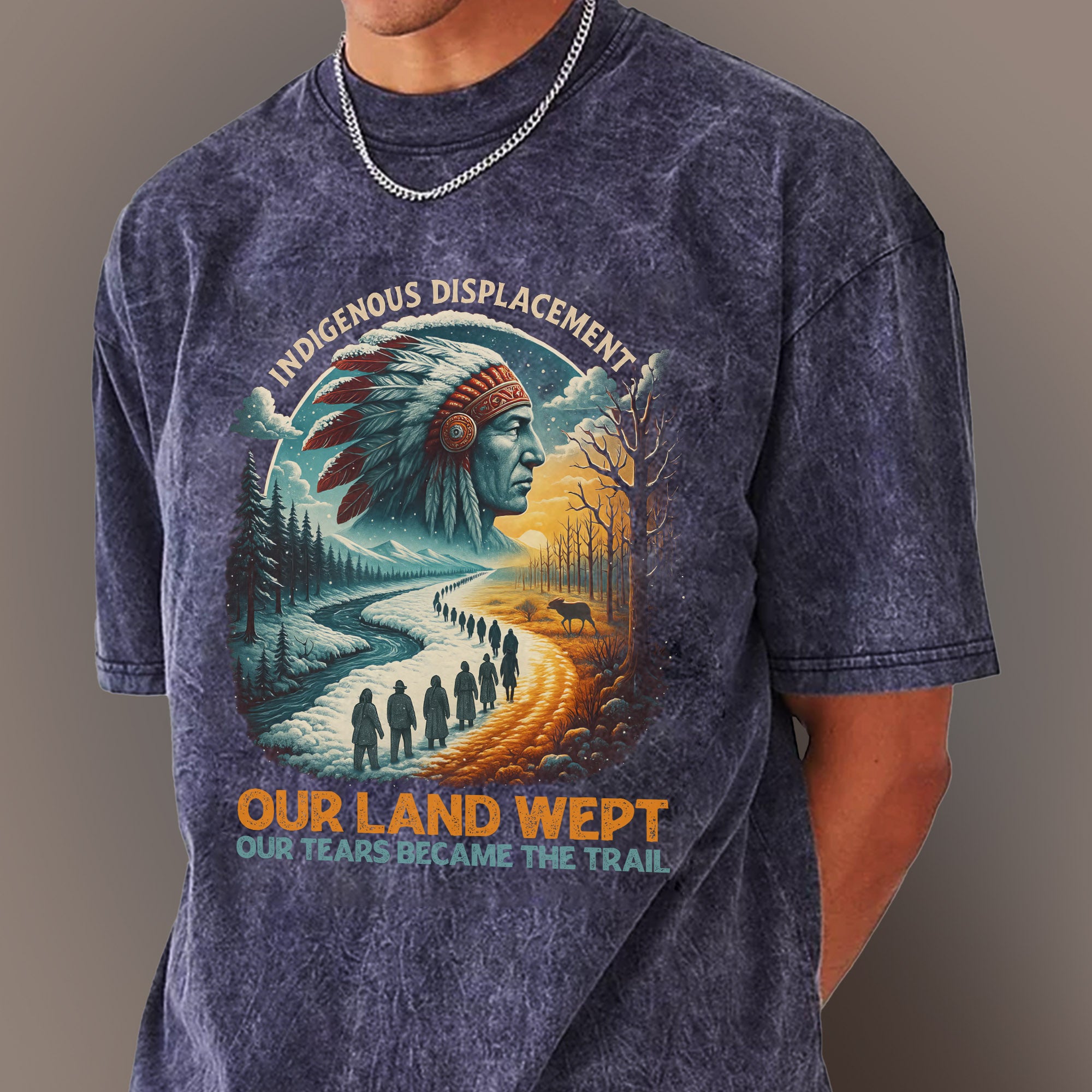 Indigenous Displacement – Tears Become The Trail Unisex Mineral Washed T-Shirt