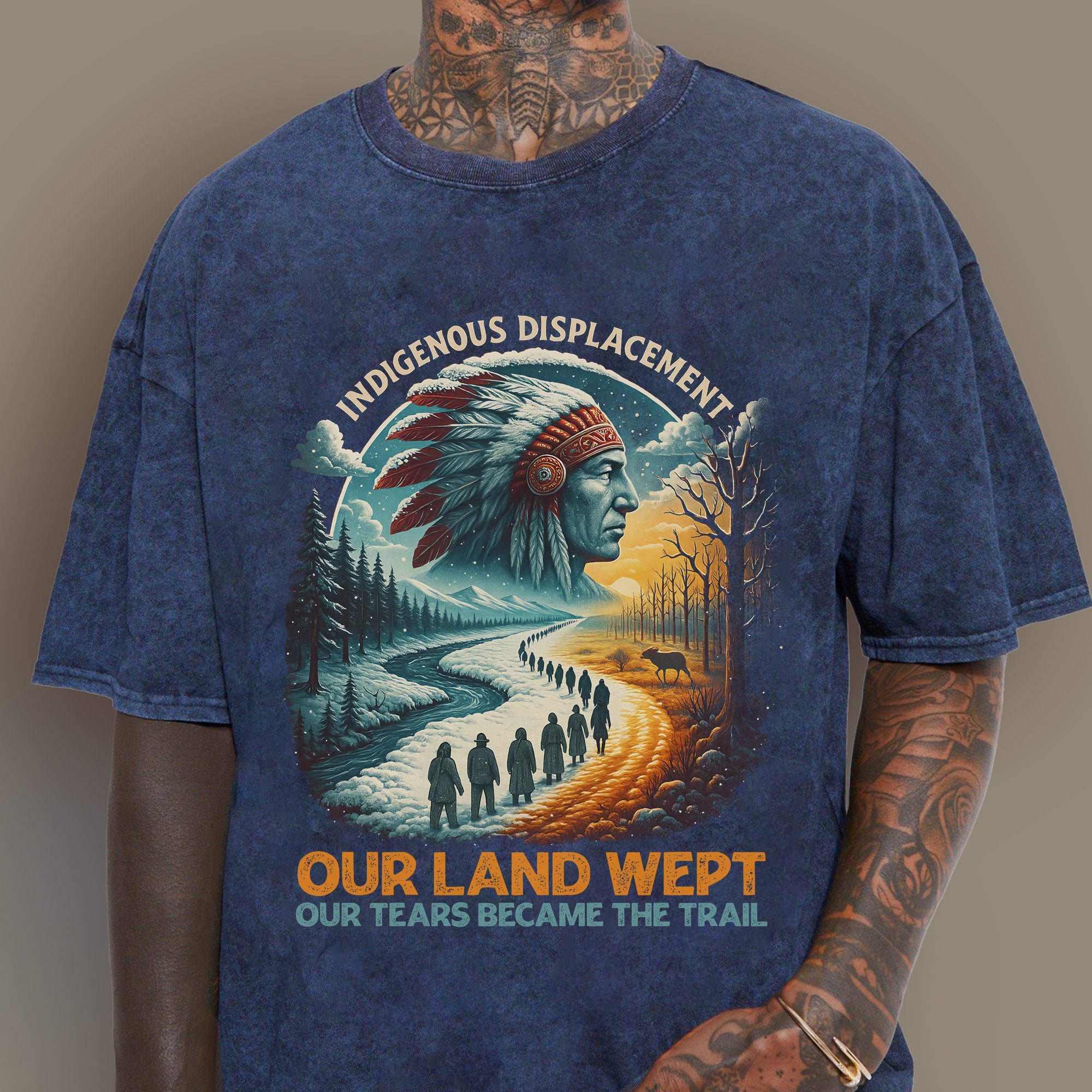 Indigenous Displacement – Tears Become The Trail Unisex Mineral Washed T-Shirt